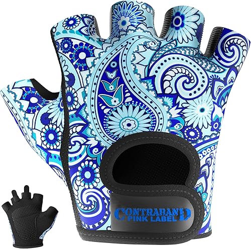 Contraband Pink Label 5387 Design Series - Guantes de levantamiento y remo con estampado de cachemira (par)  Ligero vegano medio acolchado de