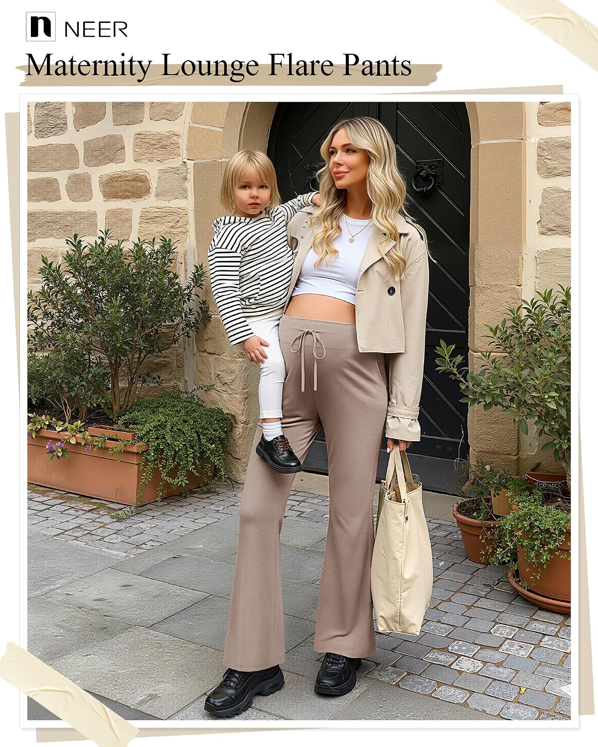 Neer 3 Pack Women's Maternity Lounge Pants Pregnancy Wide Leg Casual Sweatpants Drawstring Flare Pants with Pockets
