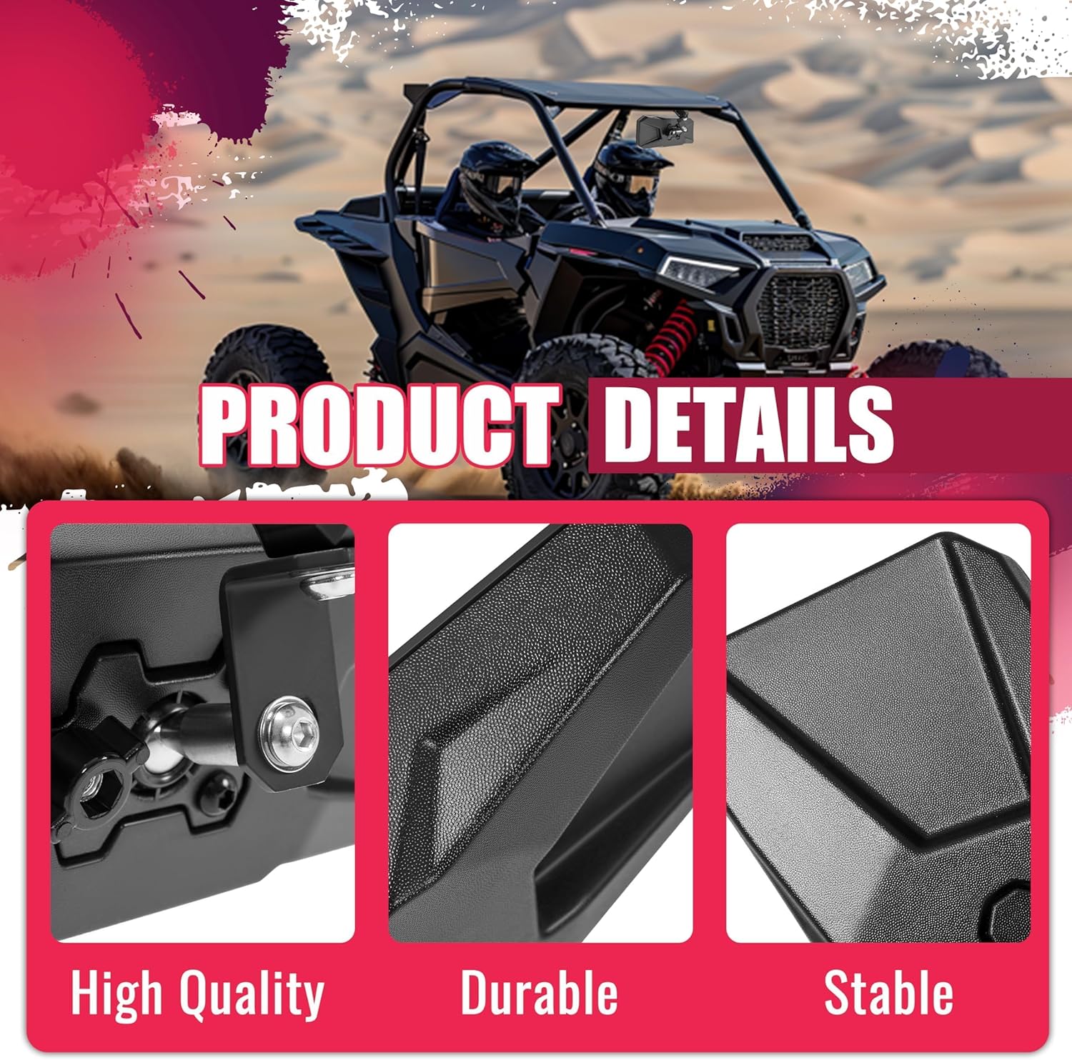 UTV Rear View Mirror for 1.5"-2" Roll Cage Adjustable Viewing Angle Compatible with Polaris RZR Series XP 1000 Maverick X3 Honda Pioneer Arctic Cat