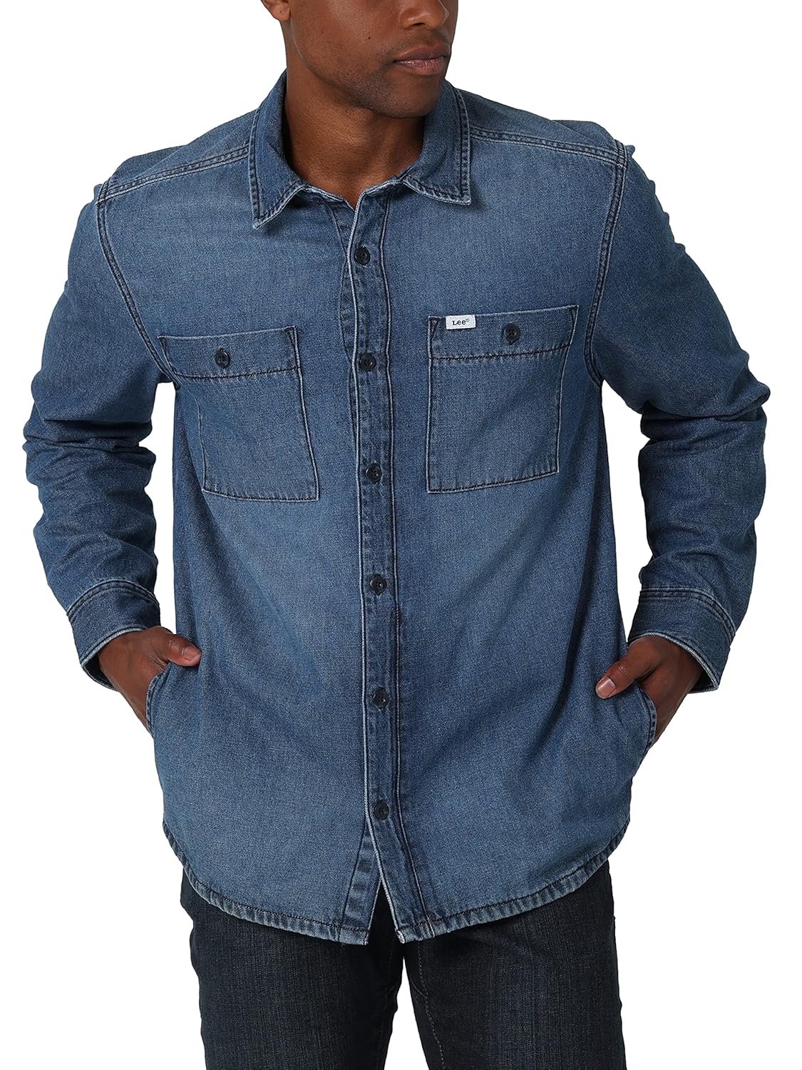Lee Men's Denim Workwear Loose Fit Long Sleeve Button-Down Jean Overshirt