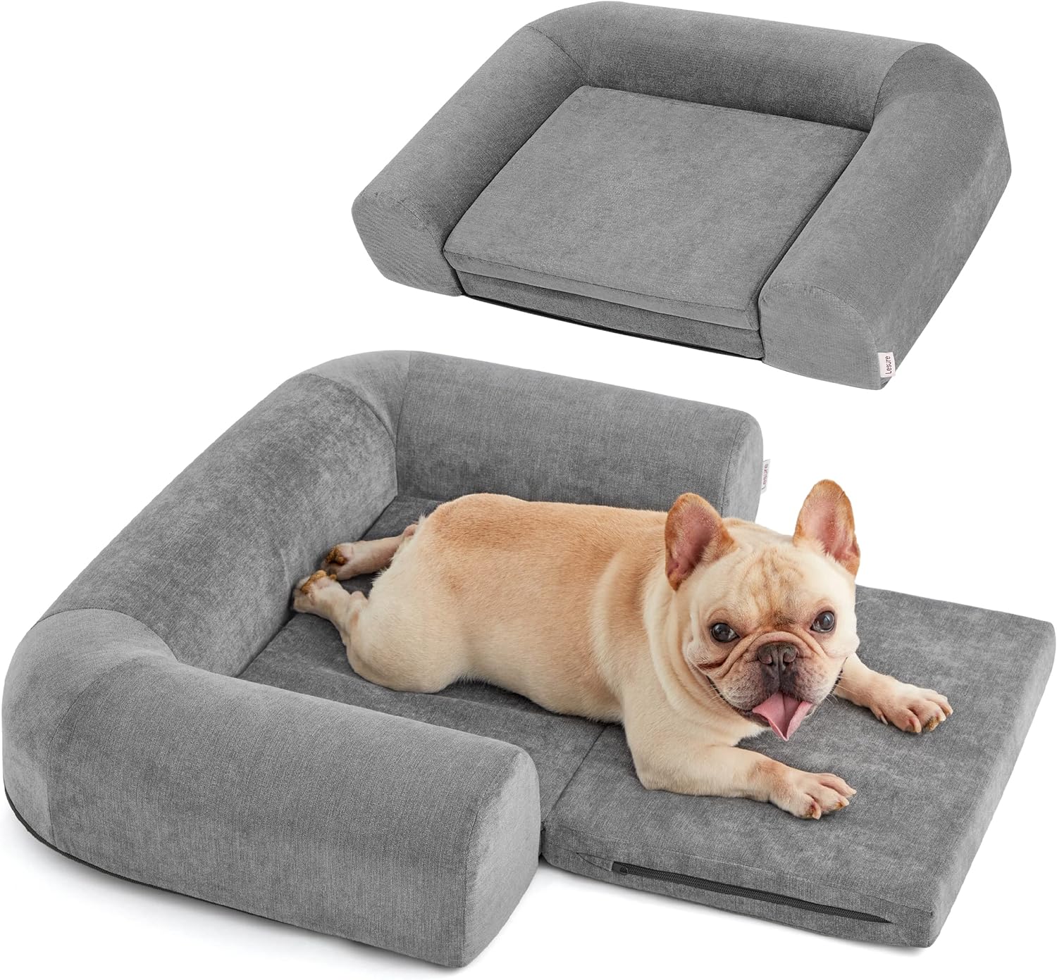 Lesure 2 in 1 Memory Foam Dog Bed for Medium Dogs, Orthopedic Dog Bed Washable with Expandable Cushion and Durable Waterproof Liner Dog Lounge Pet Sofa, Grey : Pet Supplies