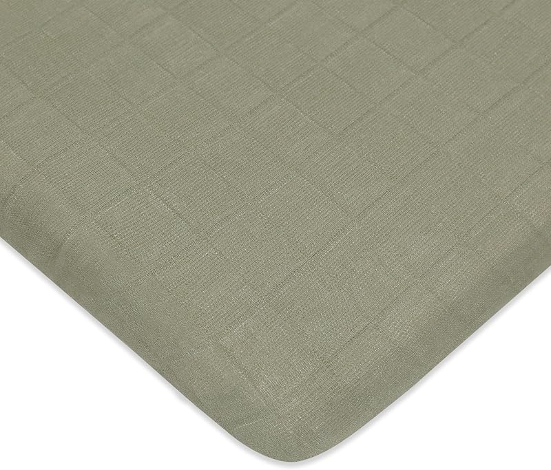 Babyletto 100% Organic Cotton All-Stages Midi Crib Sheet in Matcha Green | GOTS-Certified 100% Organic Cotton Midi Crib Sheet - 360° Fitted, Ultra-Soft & Breathable Muslin For Safe, Cozy Sleep