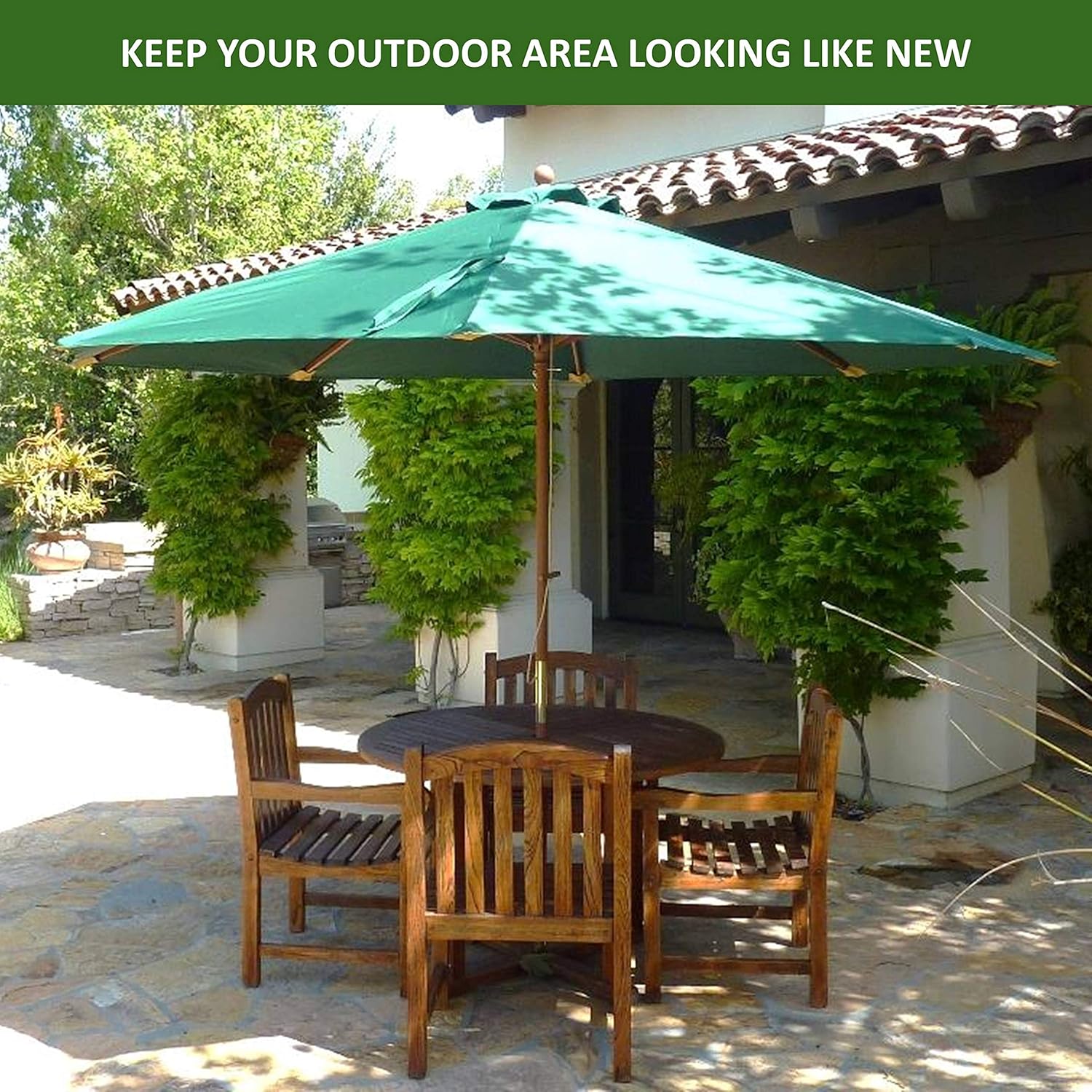 FORMOSA - 11ft Market Patio Umbrella Canopy - 8 Ribs Top Fabric Replacement in Green - 300D UV Protective and Water Resistant Fabric Cloth - Double Vented Replacement Canopy for Umbrella - Image 9
