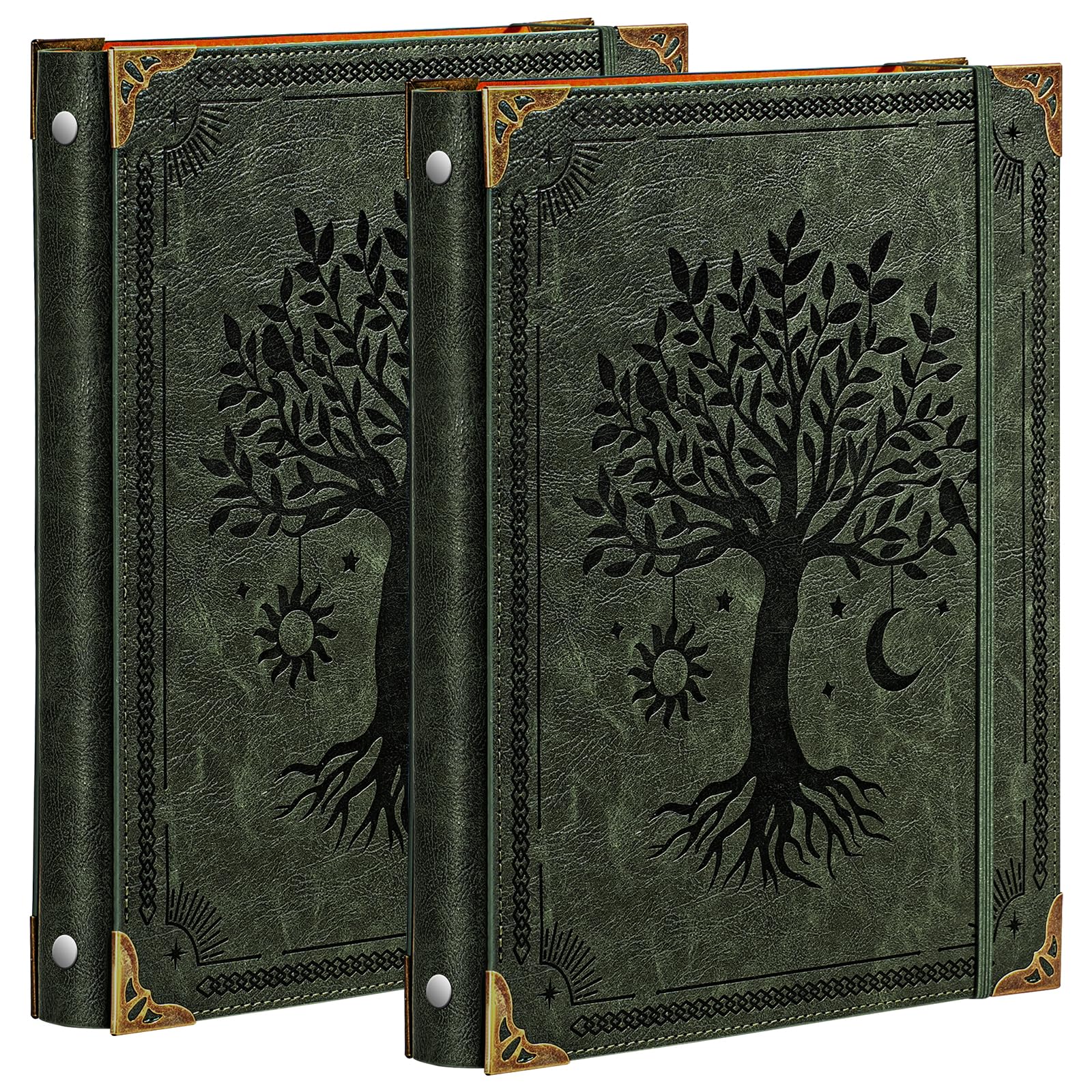 2 Pcs Ovesmusl Leather 3 Ring Binder Fits 8.5"x11" Letter Size Paper, 1 Inch Round Ring Binder Holds 200 Sheets, Notebook Cover Loose Leaf Organizer, Green