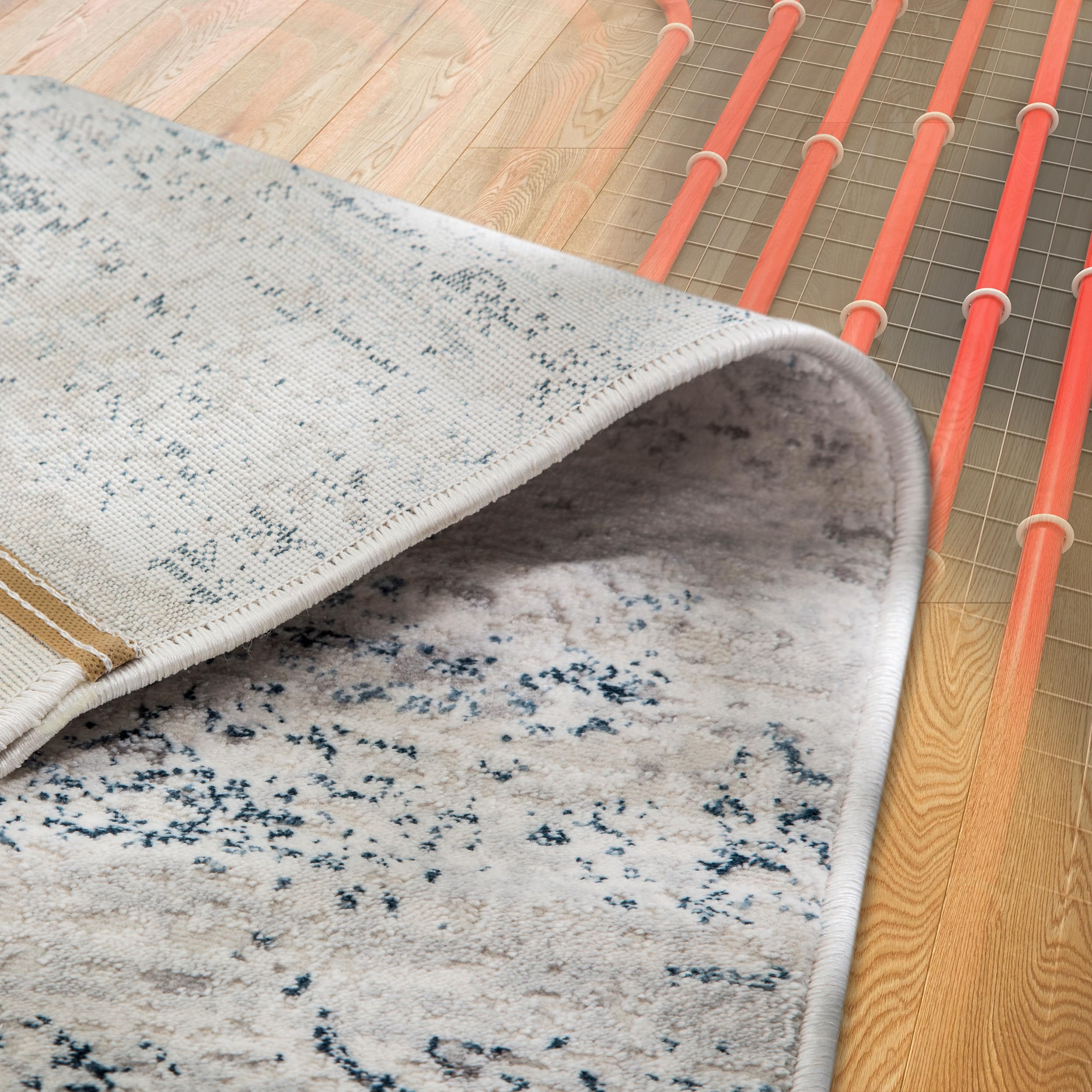 Wysokiej jakości designerski dywan Antea — nowoczesny dywan z krótkim runem — dywan do pokoju w stylu vintage – (133 x 190 cm, niebieski/kremowy vintage)