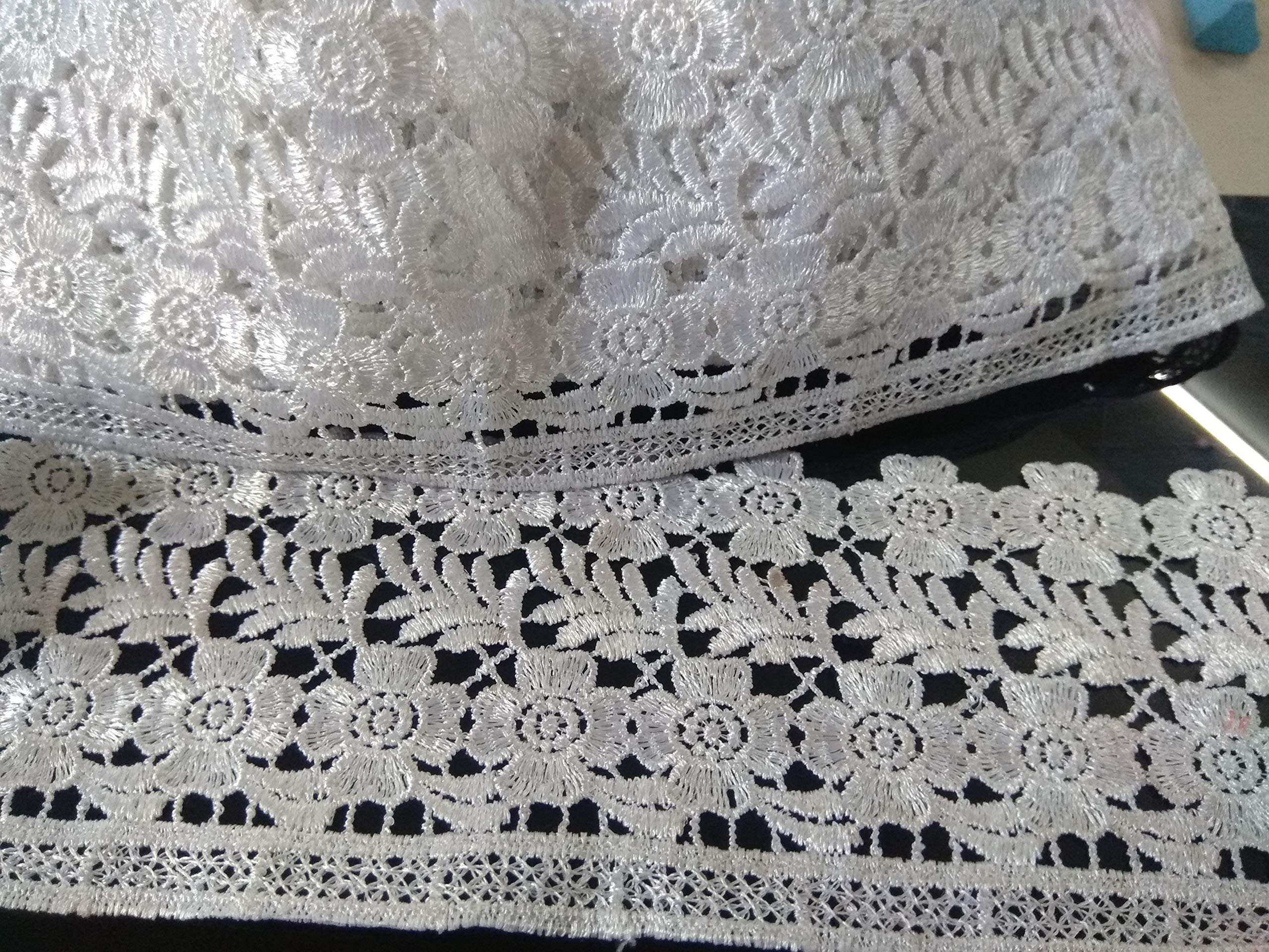 Aarushi CreationsCrochet lace 5 inch Width Flowers and Leaves Frocks, Dresses, Curtains, Decoration, 3 m (White)