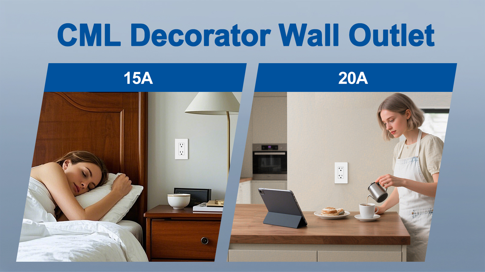 Image of CML 20 Amp Decorator Receptacle Outlet with Tamper Resistant (TR), Standard Electrical Wall Outlet, 20A /125V, UL Listed, White, 50 Pack
