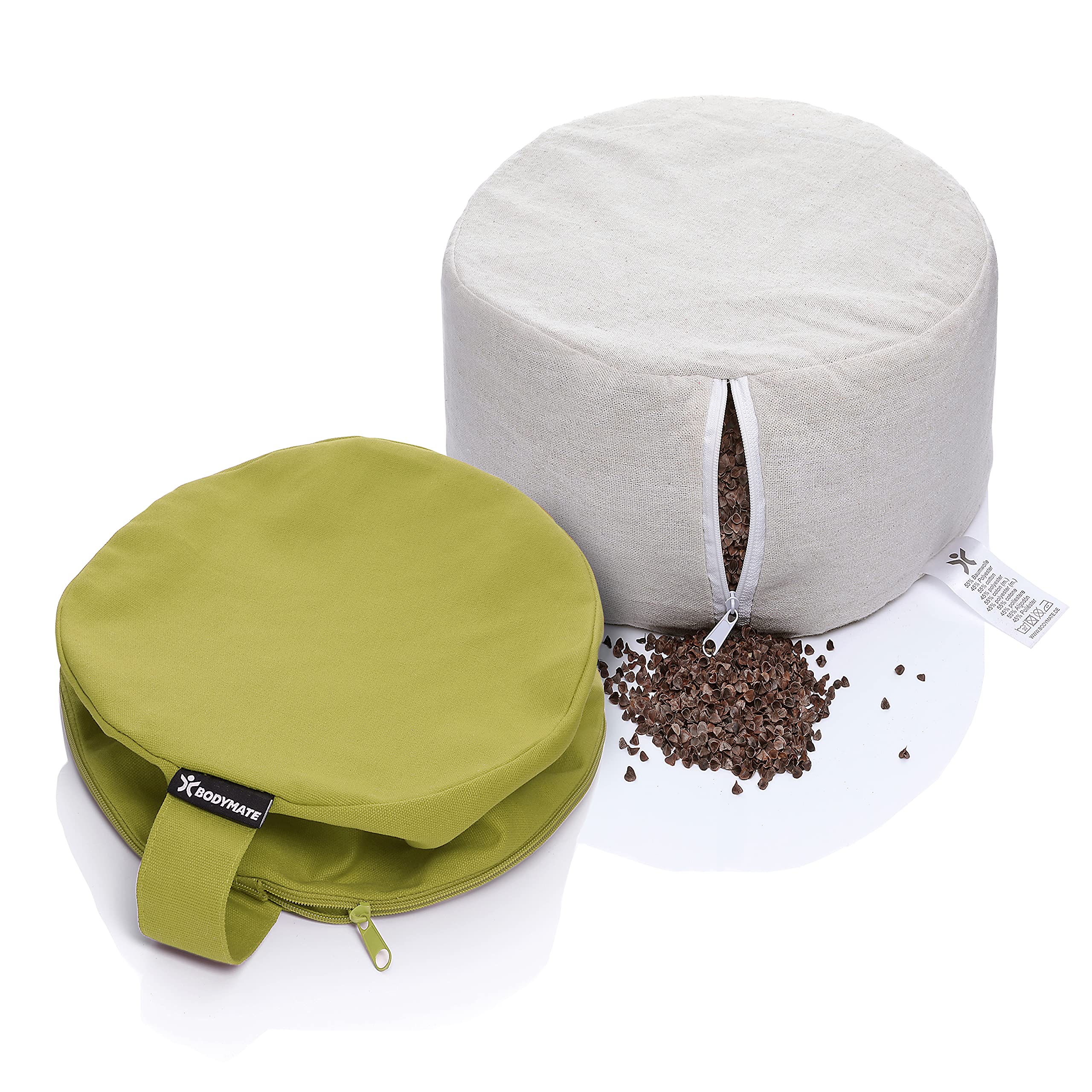 BODYMATE Cuscino da Yoga Rotondo Extra Alto 20cm Diametro 31cm con Imbottitura di Grano Saraceno e Spelta – Rivestimento Lavabile in Lavatrice 100% Cotone Extra Spesso – Cuscino da Meditazione – Zafu