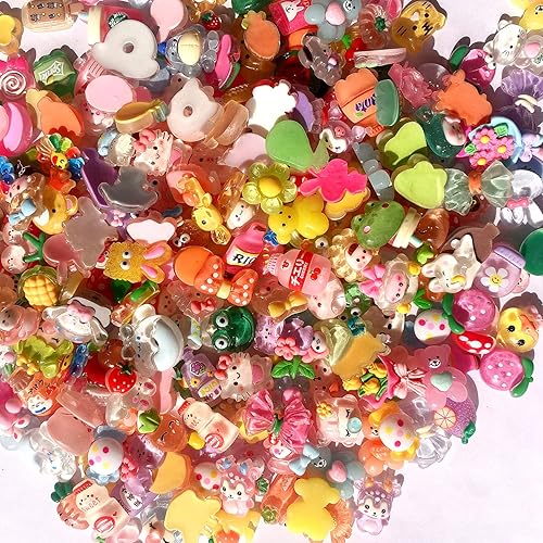 Miniatura 2 de Juego de 120 piezas de dijes de slime aleatorios a granel, kit de fabricación de manualidades de resina con parte trasera plana, suministros para