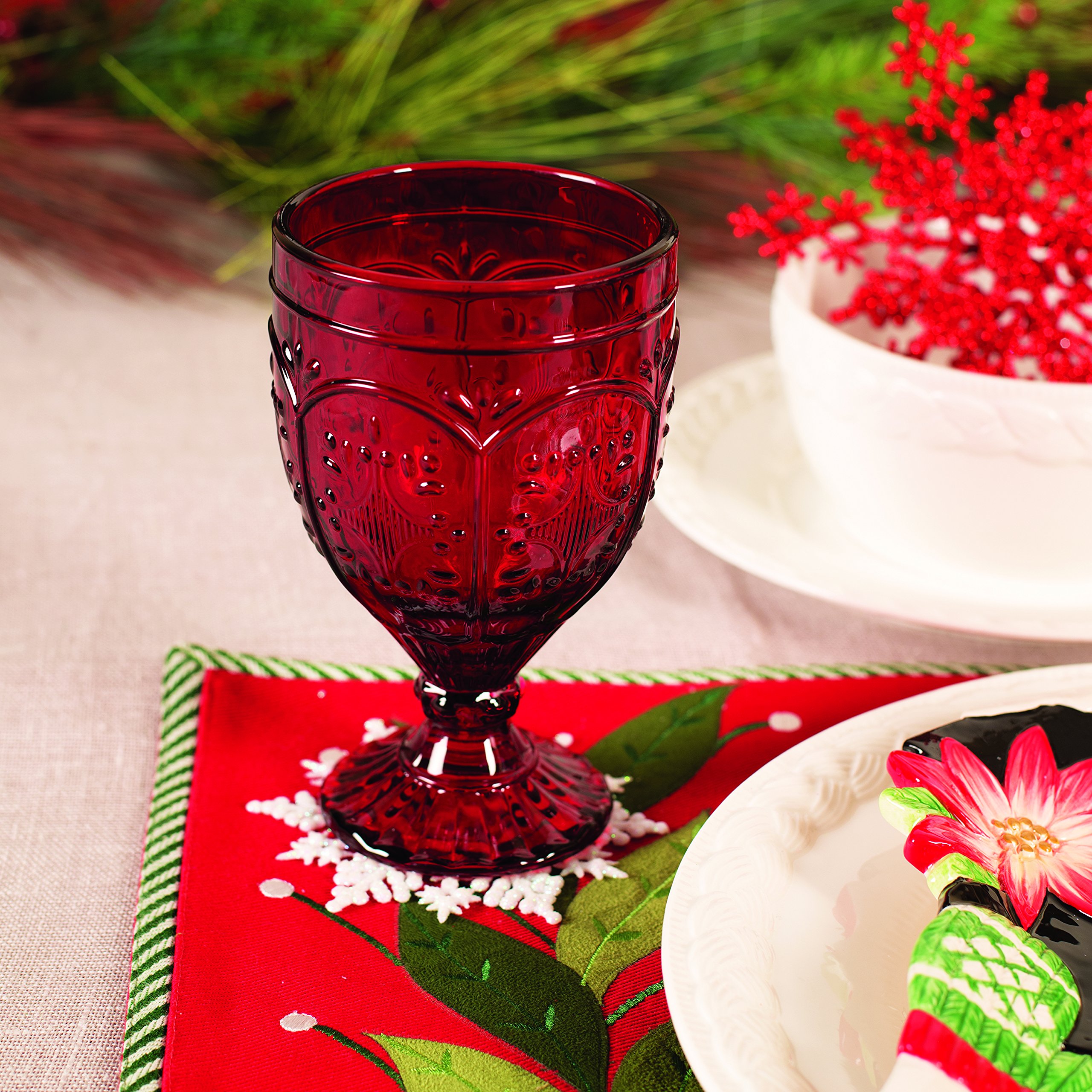 Fitz and Floyd Trestle Collection Set of 4 Glass Goblets, 25, Forest Frost