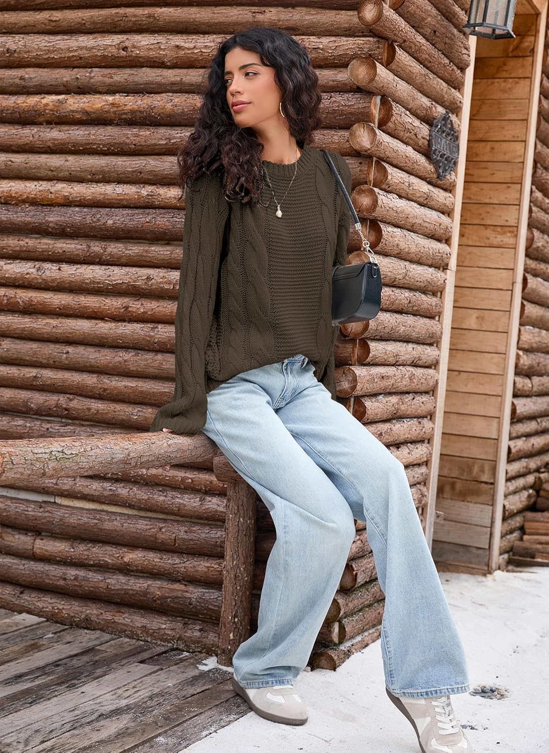 Balimtoy Women's Chunky Cable Knit Oversized Pullover Sweaters Casual Long Sleeve Crewneck Jumper Tops - Image 3