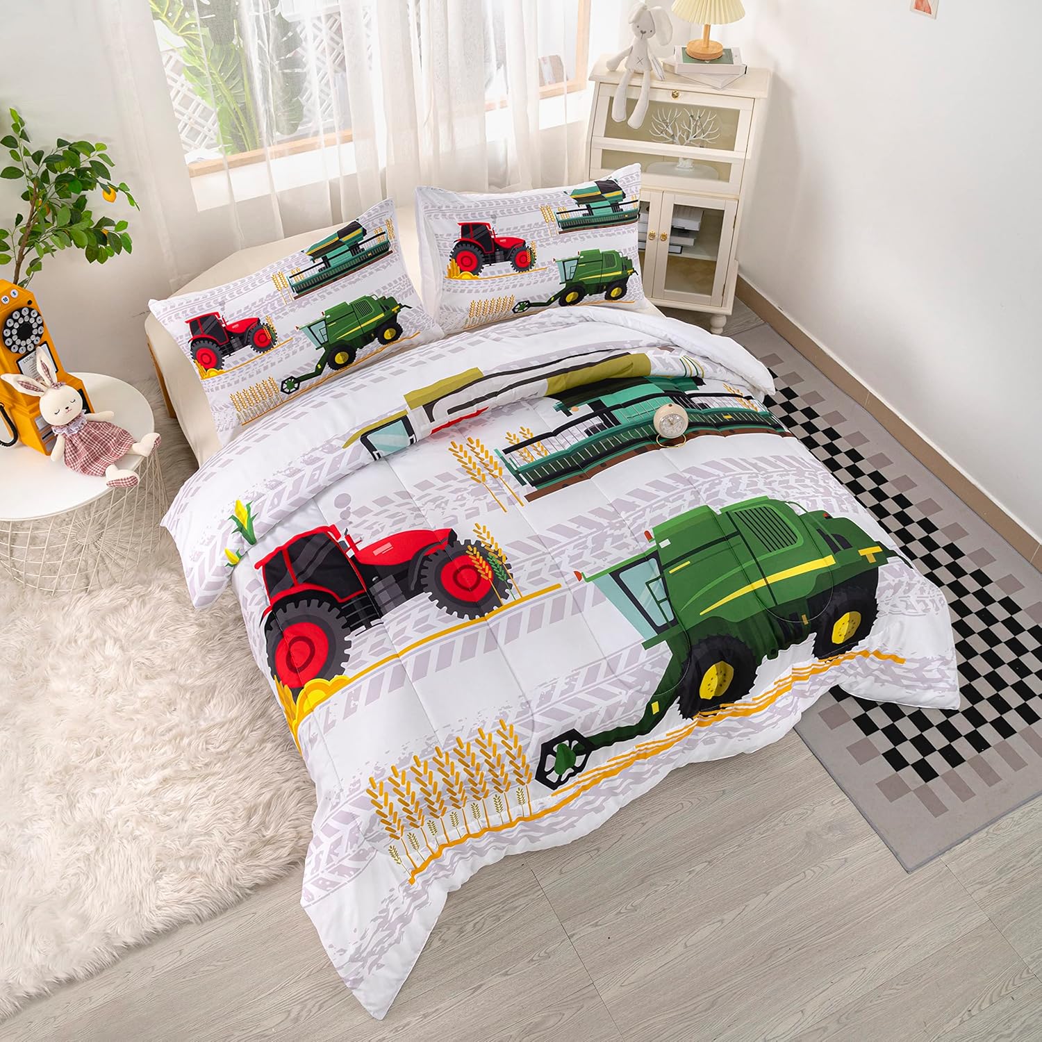 CVHOUSE Bedding Set for Boys, Tractor Comforter Twin, Cartoon Truck Quilt Set with 1 Comforter and 2 Pillow Cases- 3 Piece - Image 3