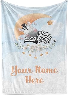 Personalized Baby Blankets with Name | Custom Zebra Blanket for Baby Boys and Baby Girls | Unisex Warm Soft Fleece Swaddle Blanket Minky | (Zebra, Fleece 30
