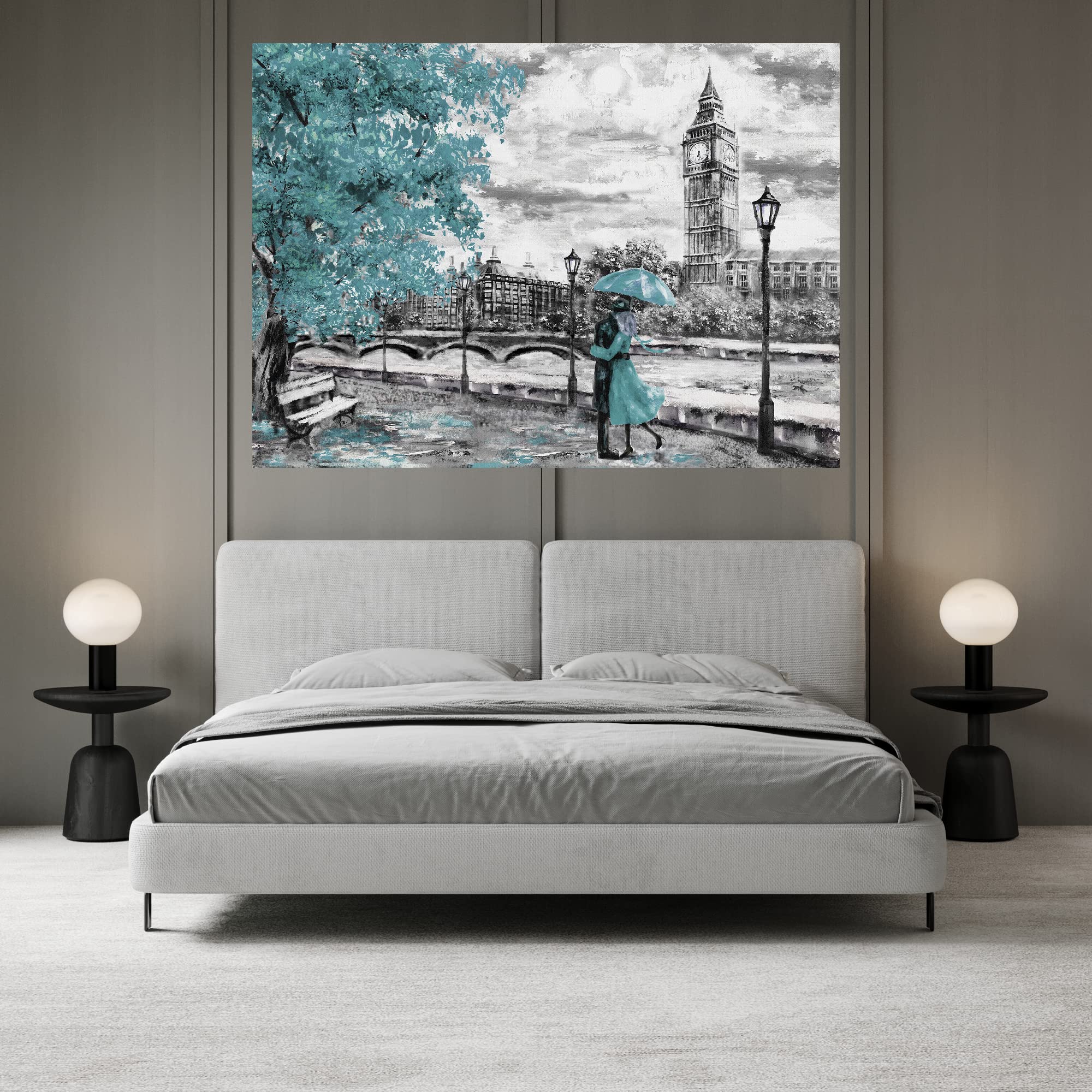 Leinwanddruck "Big Ben Mit Blauem Regenschirm" - London-Motiv Für Deine Wand