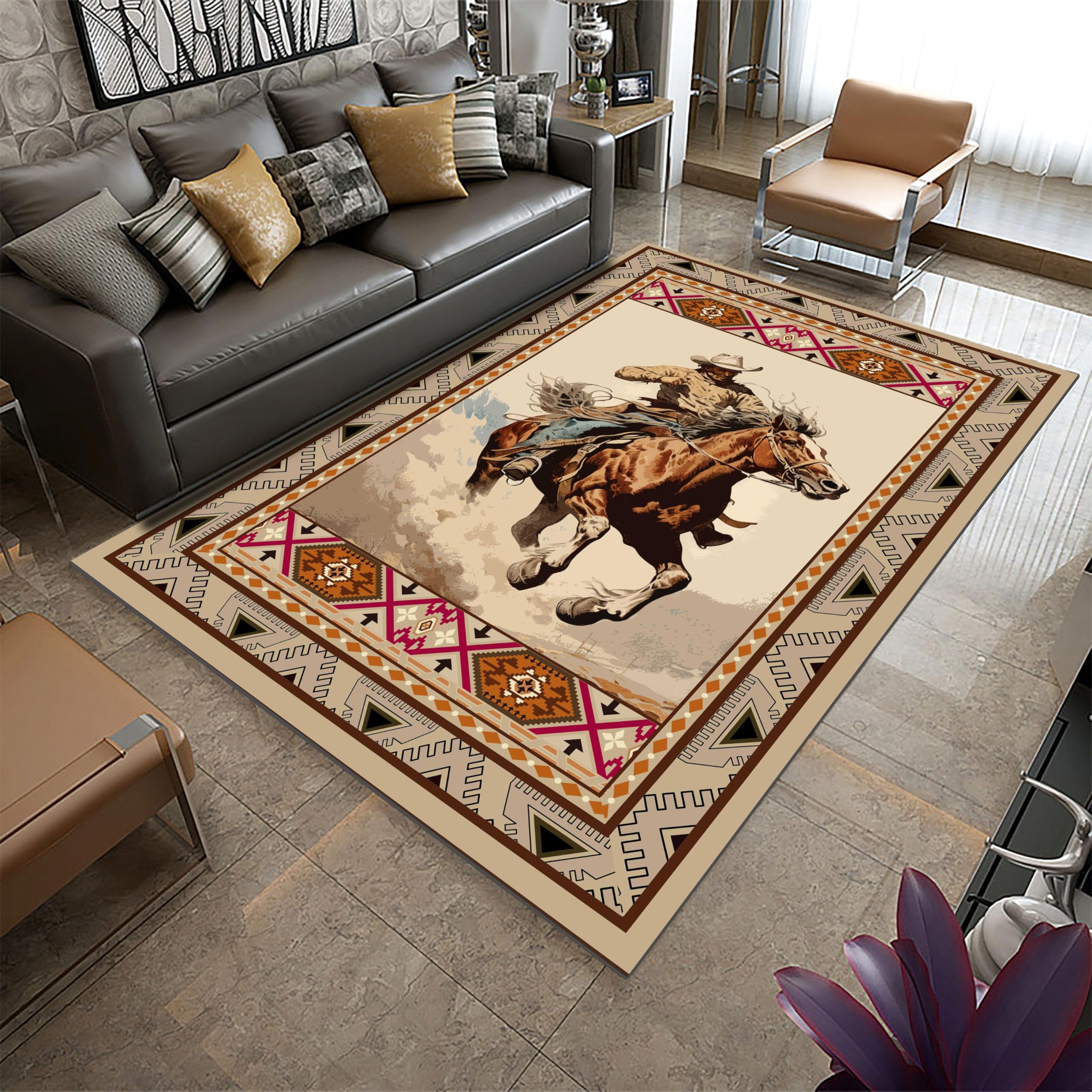 Amazon.com: PDENZG Vintage Western Cowboy Area Rug，6x8ft,Rustic