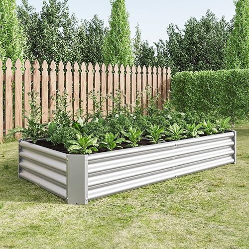 Miniatura 2 de Cama de jardín elevada para exteriores, jardineras elevadas rectangulares de metal, 6 x 3 x 1 pies, maceta de metal galvanizado para verduras,