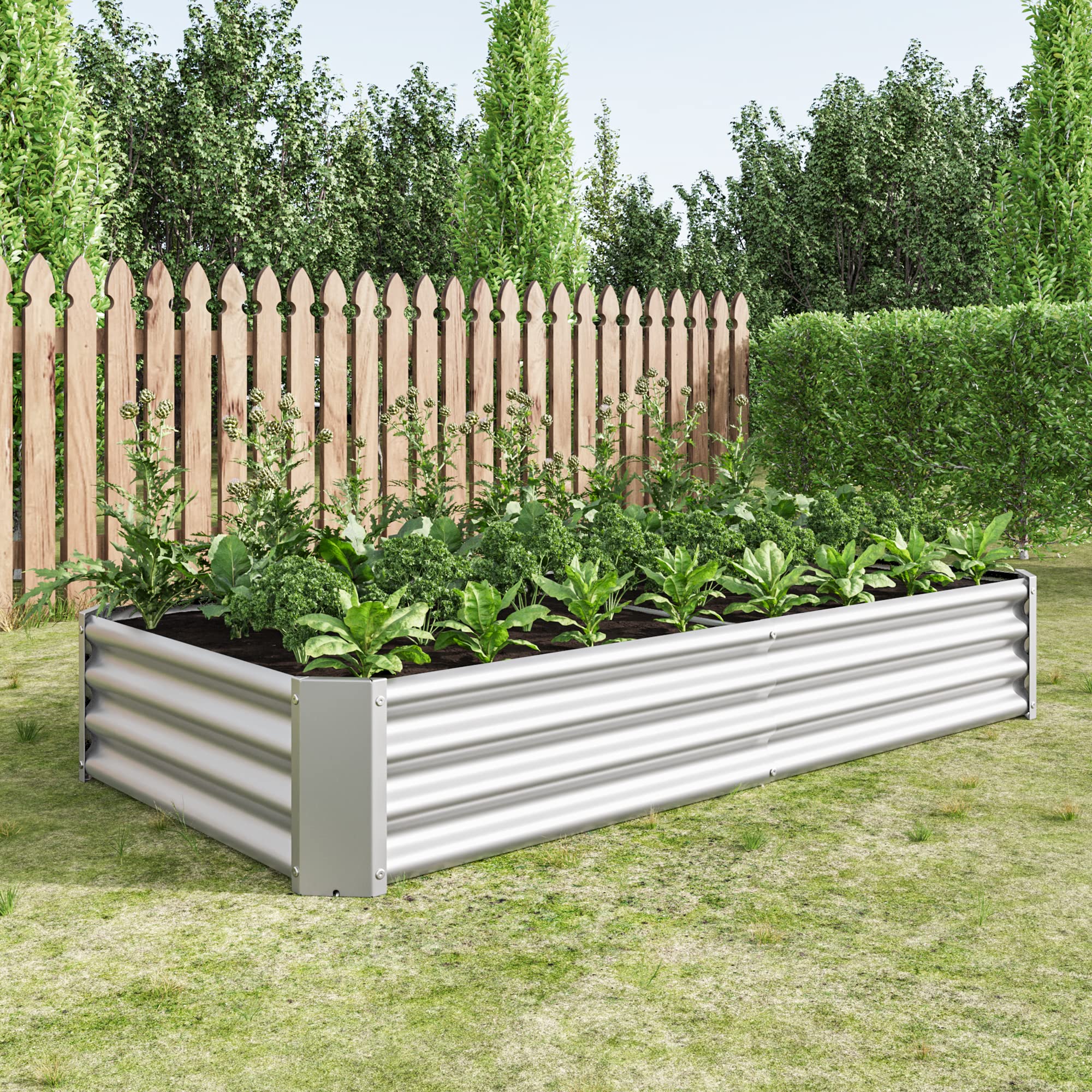 Gecheer Aiuola Rialzata, Letto da Semina in Giardino Lamiera Acciaio Robusta, Struttura Stabile Kit Senza Base, 180x91x30 cm, per Verdure Erbe Aromatiche Fiori Sistema Coltivazione Orto Domestico
