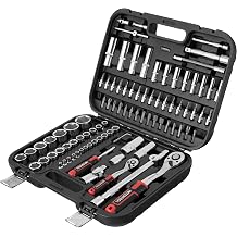 INTERTOOL Metric Socket Set 1/4 & 1/2 Drive 94-Piece 4-27 mm - for Auto Mechanics & DIY - Quick Release Ratchets, Socket Bits, Adapters, Hard Case - Tool Gift - ET08-8094