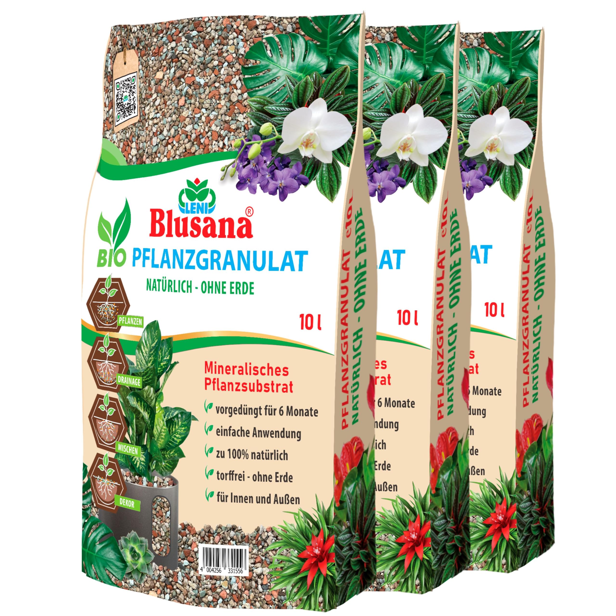 Mineralisches Pflanzsubstrat für Pflanzen | 6 Monate vorgedüngt | 30 Liter Bims Lava-Stein Zeolith Ton Mix | Granulat fein-mittel Körnung 2-5 mm | pH neutral Hydrokultur Drainage & Dekoration