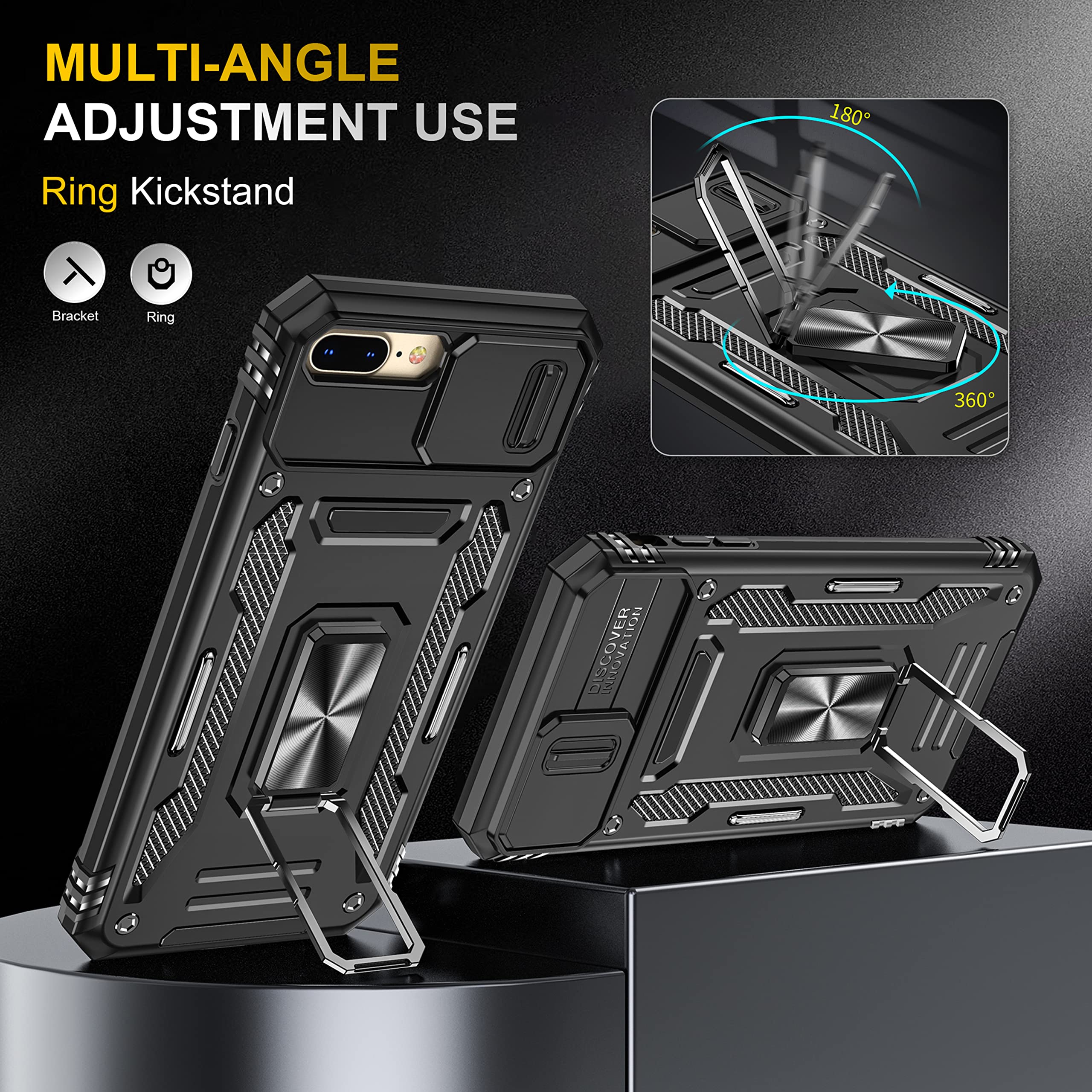 YmhxcY Custodia Per IPhone 8 Plus/7 Plus/6s Plus/6 Plus Con Protezione Grado Militare E Anello Girevole - 2 Confezioni