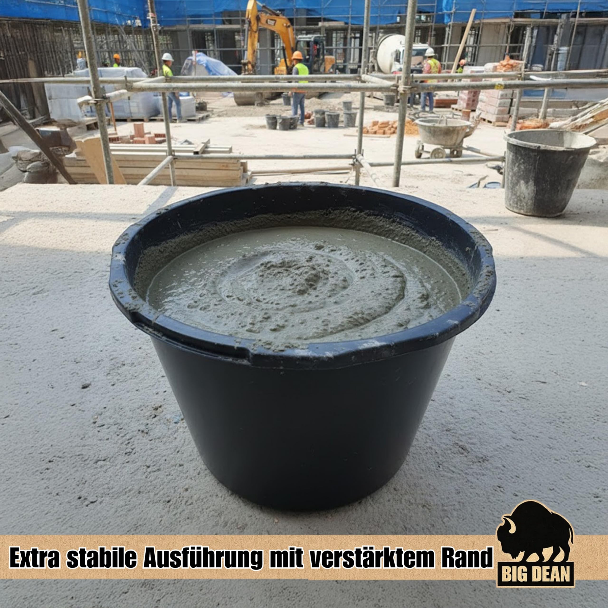 BigDean 5 Mörtelkübel 90 Liter Schwarz Kunststoff UV-beständig Stapelbar | Maurerwanne für Baustelle - Made in Poland