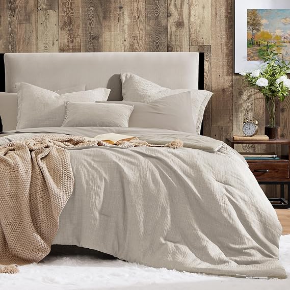 Geniospin Queen Comforter Set - 7 Pieces Comforter Queen Size, Soft Solid Bedding Set for All Season, Textured Bed in a Bag with Flat Sheet and Fitted Sheet, Pillowcases & Shams (Ivory, 90''x90'')