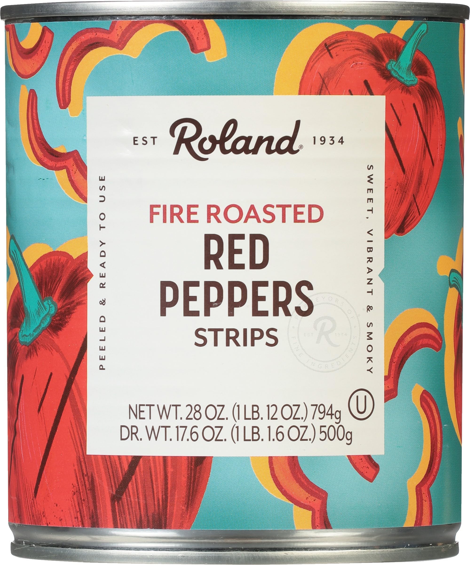 Roland Foods Fire-Roasted Red Pepper Strips, Specialty Imported Food, 28 Ounce Can, Pack of 4