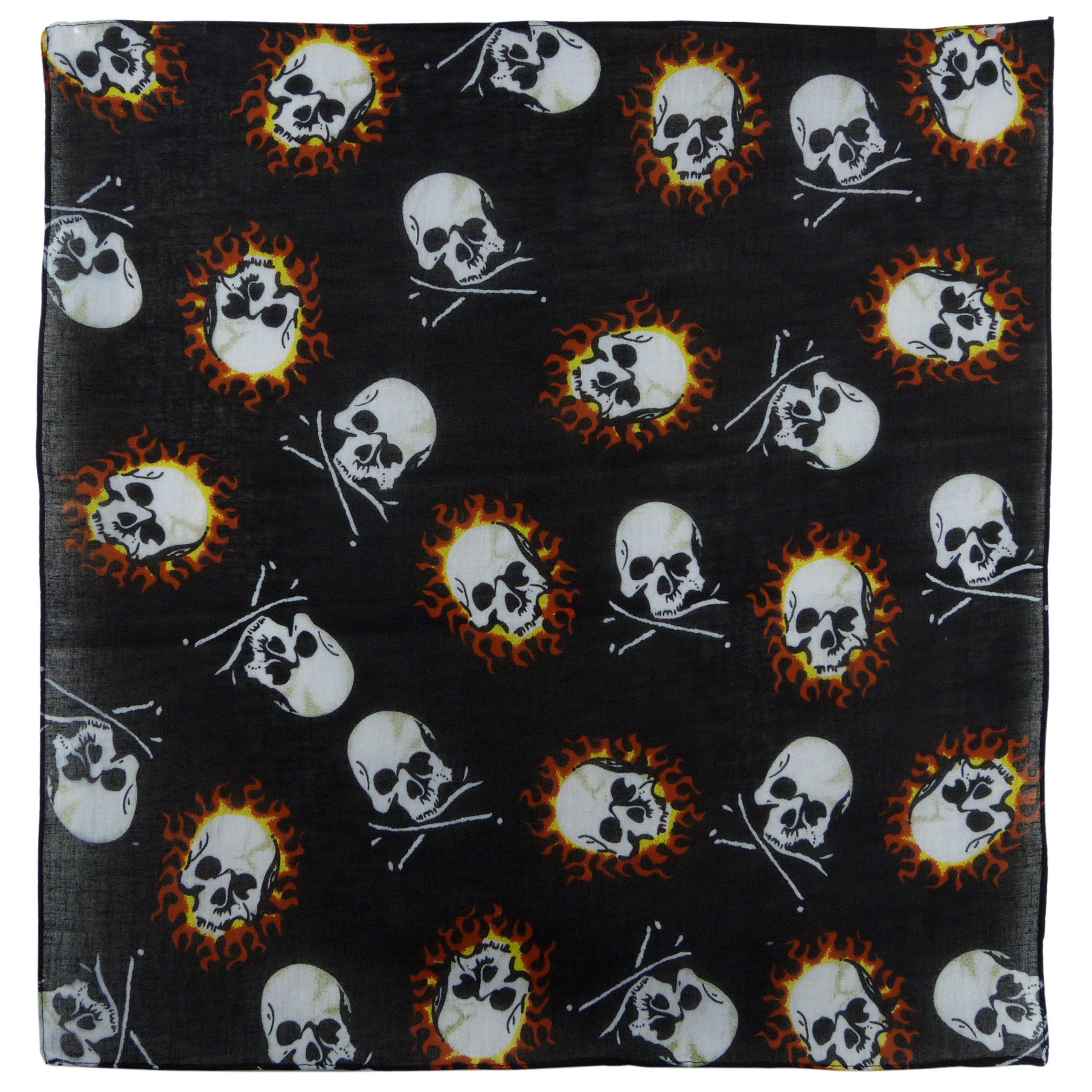 Black Fire Skull And Skull & Crossbones Bandana Bandanna Bikers Scarf