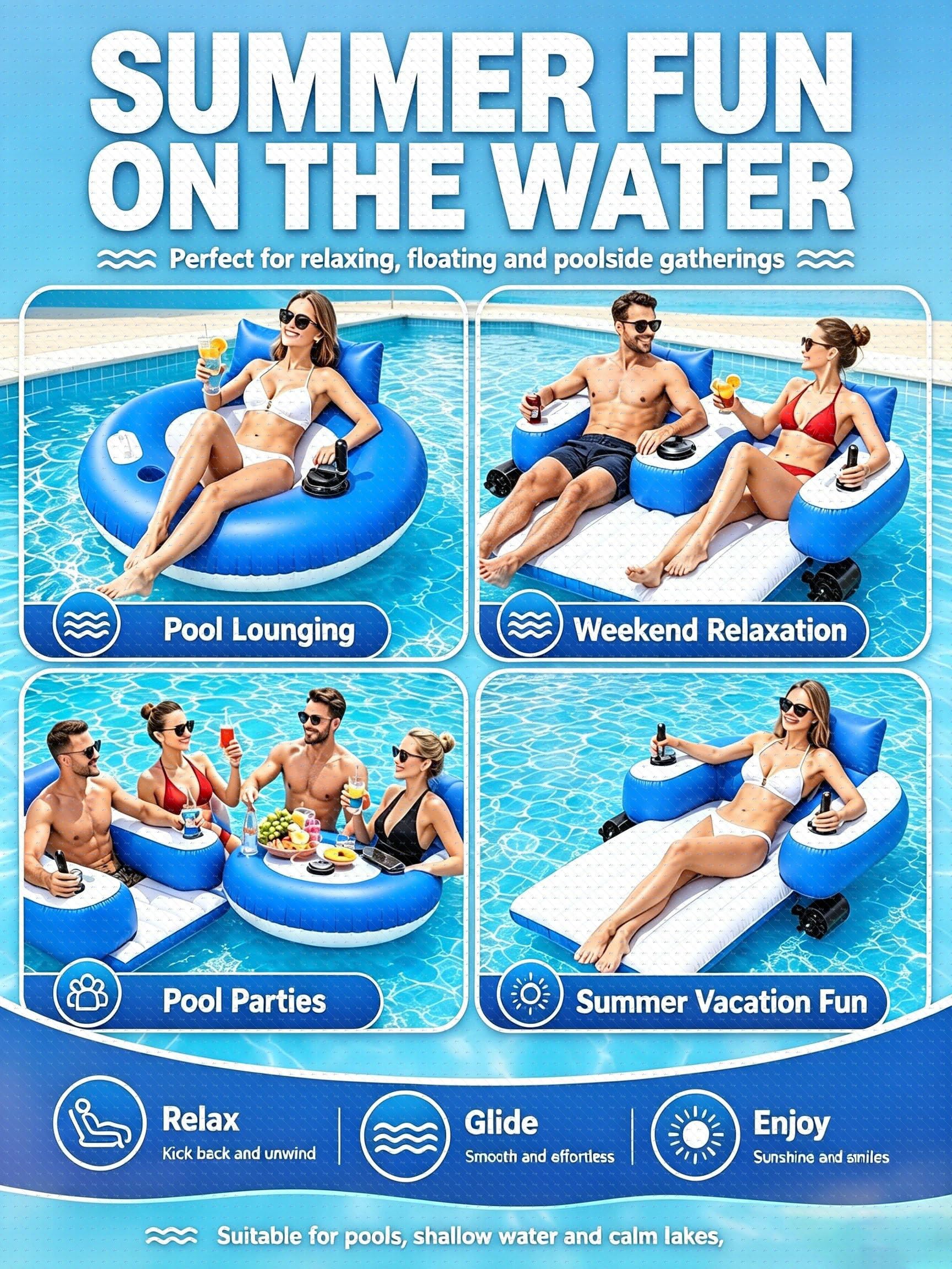 Flotador Motorizado Piscina Adultos 360° Doble Motor Joystick Recargable B