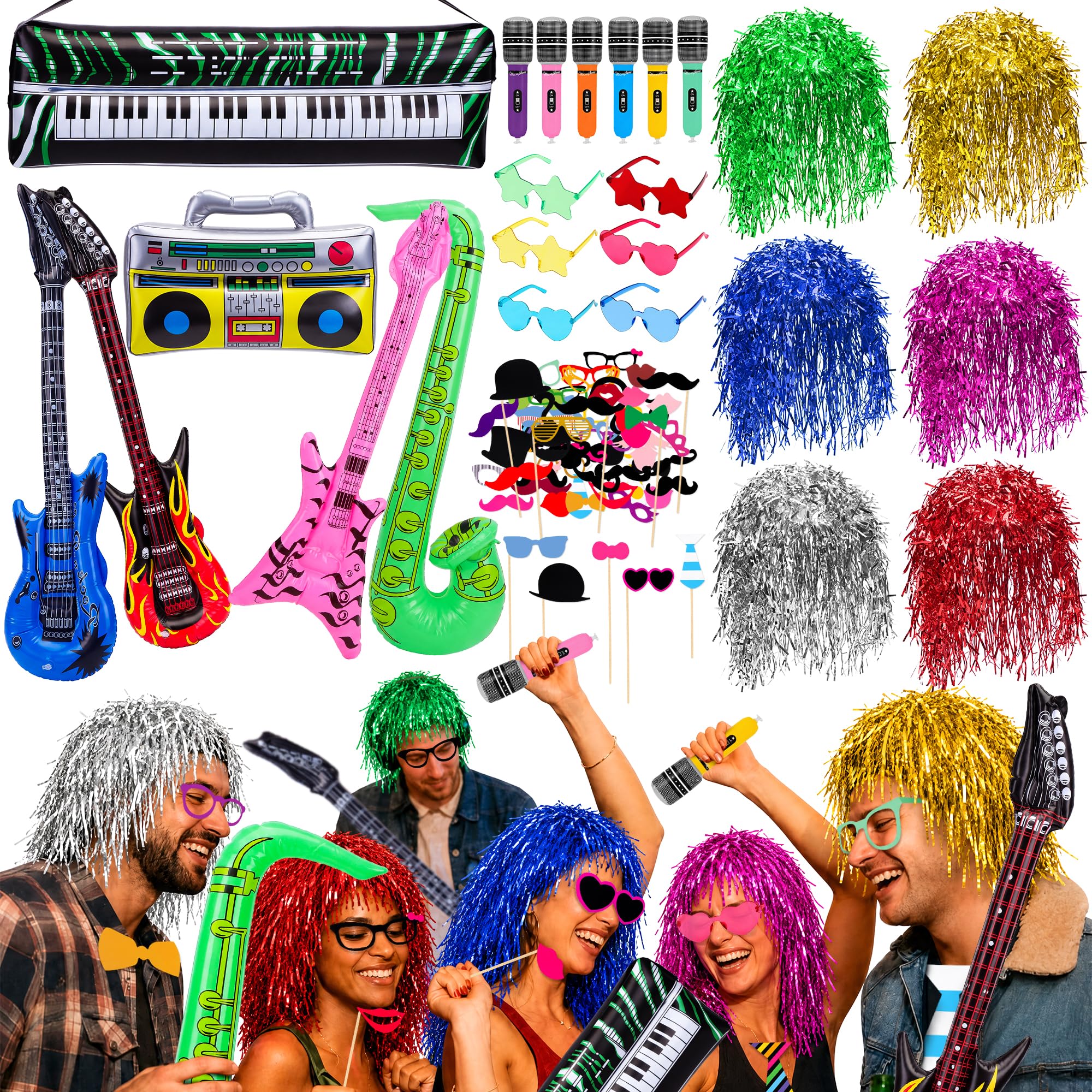Aodaer 103 Pcs Rock Party Photo Booth Props Set Inflatable Photo Props