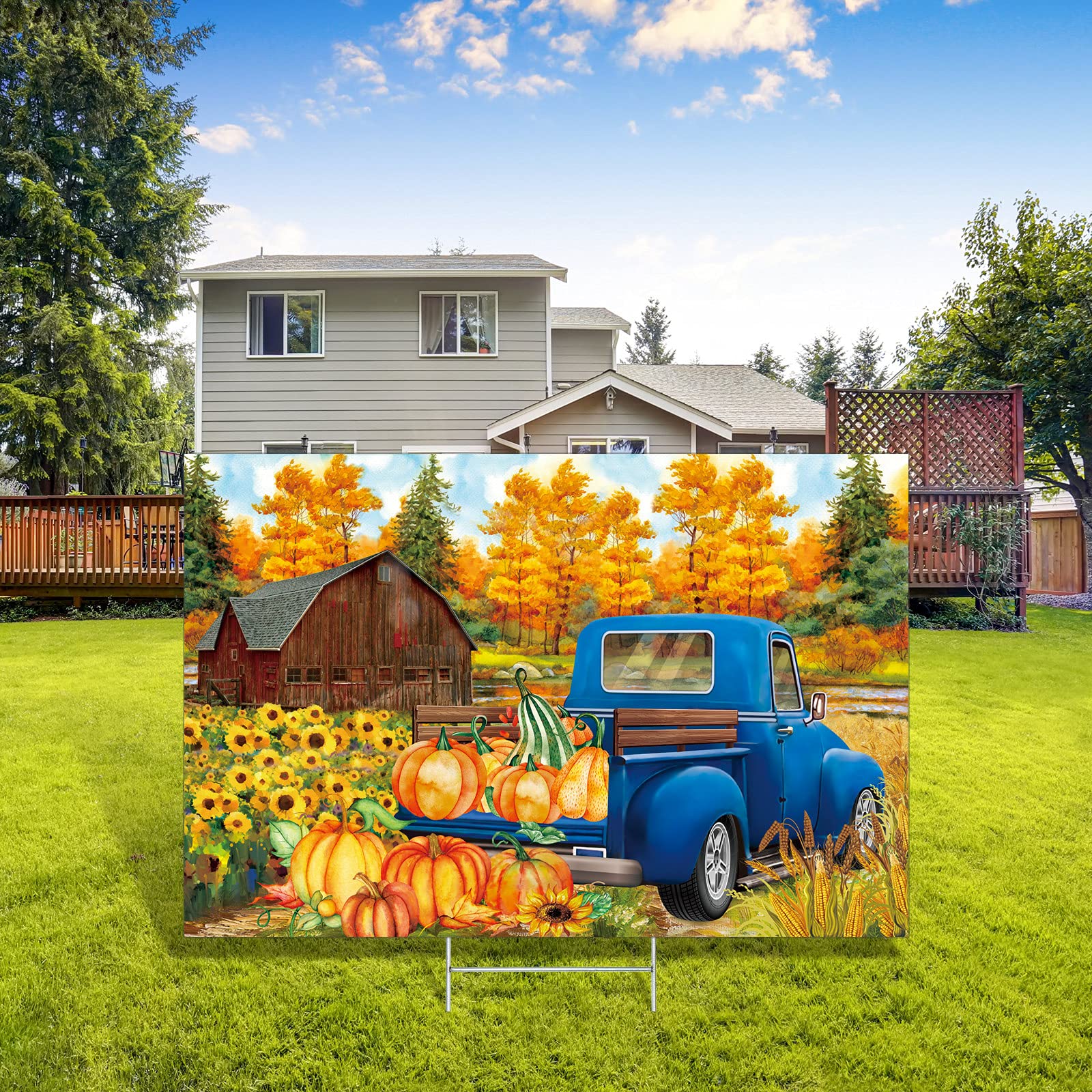 Herbst-Flagge 90x150 Cm – Doppelseitig Bedruckt Mit Kürbissen, Sonnenblumen & Dorfmotiv – Inkl. Messingösen Für Innen/außen