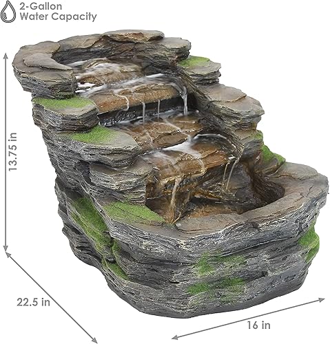 Miniatura 3 de Sunnydaze Shale Falls - Fuente para exteriores de 13 pulgadas, luces LED, poliresina, bomba sumergible eléctrica con caudal ajustable