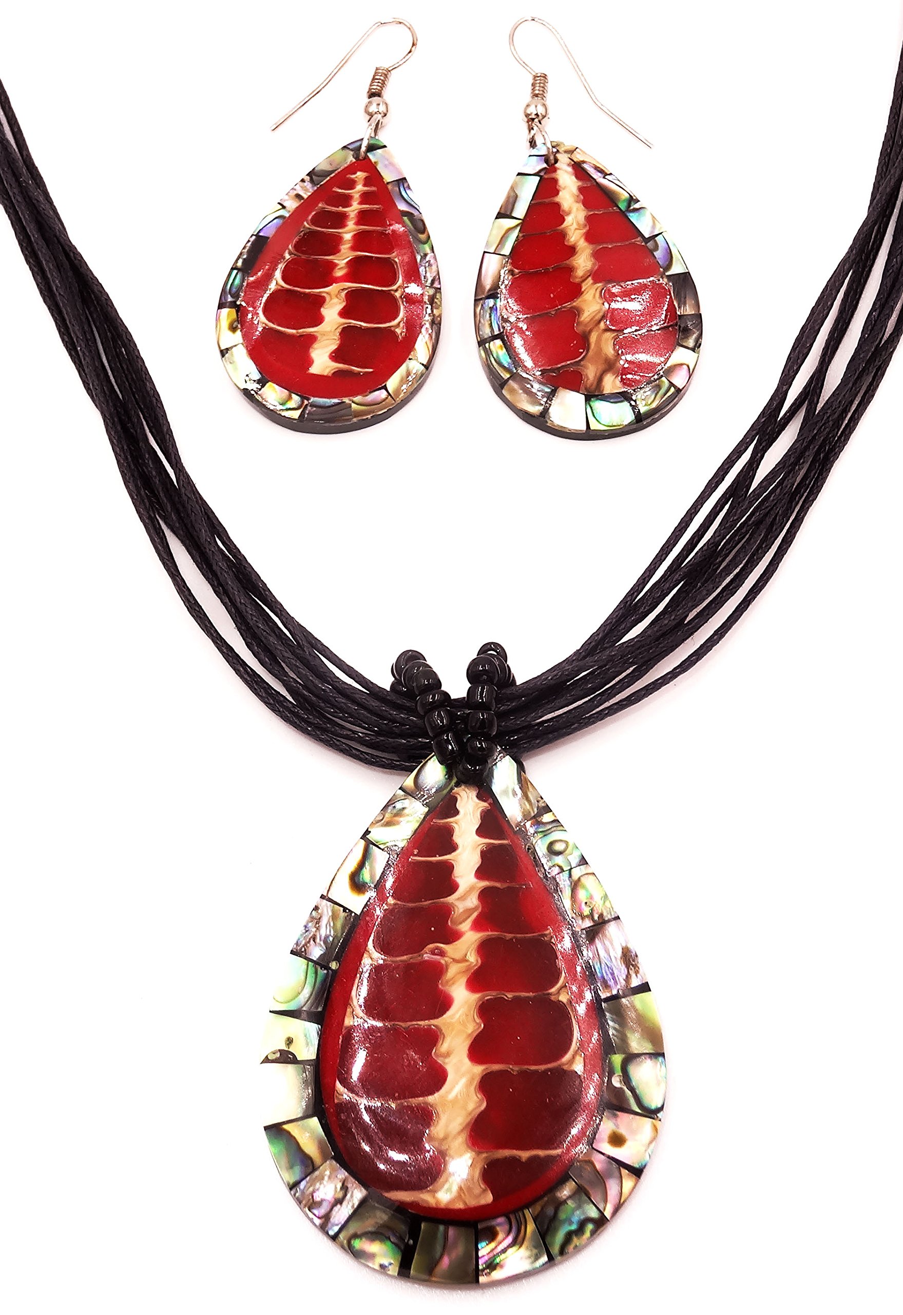 PEARL Women Necklace with Matching Earrings Set Ethnic Jewellery Red Coral Shell