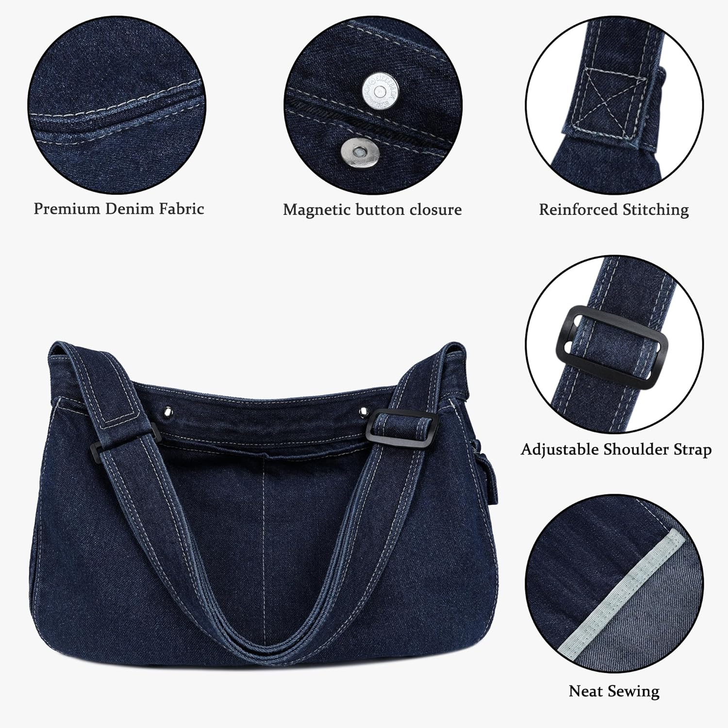 Denim Messenger Bag Large Hobo Crossbody Bag Casual Shoulder Handbag Jean Tote Bag for Women and Men - Image 4