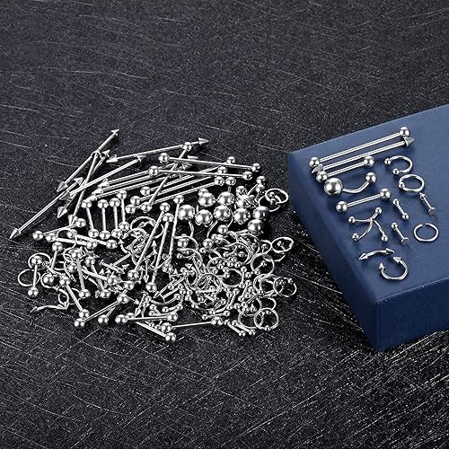 Miniatura 5 de Xpircn Kit de 150 piercings de acero inoxidable para labios, nariz, lengua, tragus, cartílago, daith, cejas, ombligo, ombligo, piercing,
