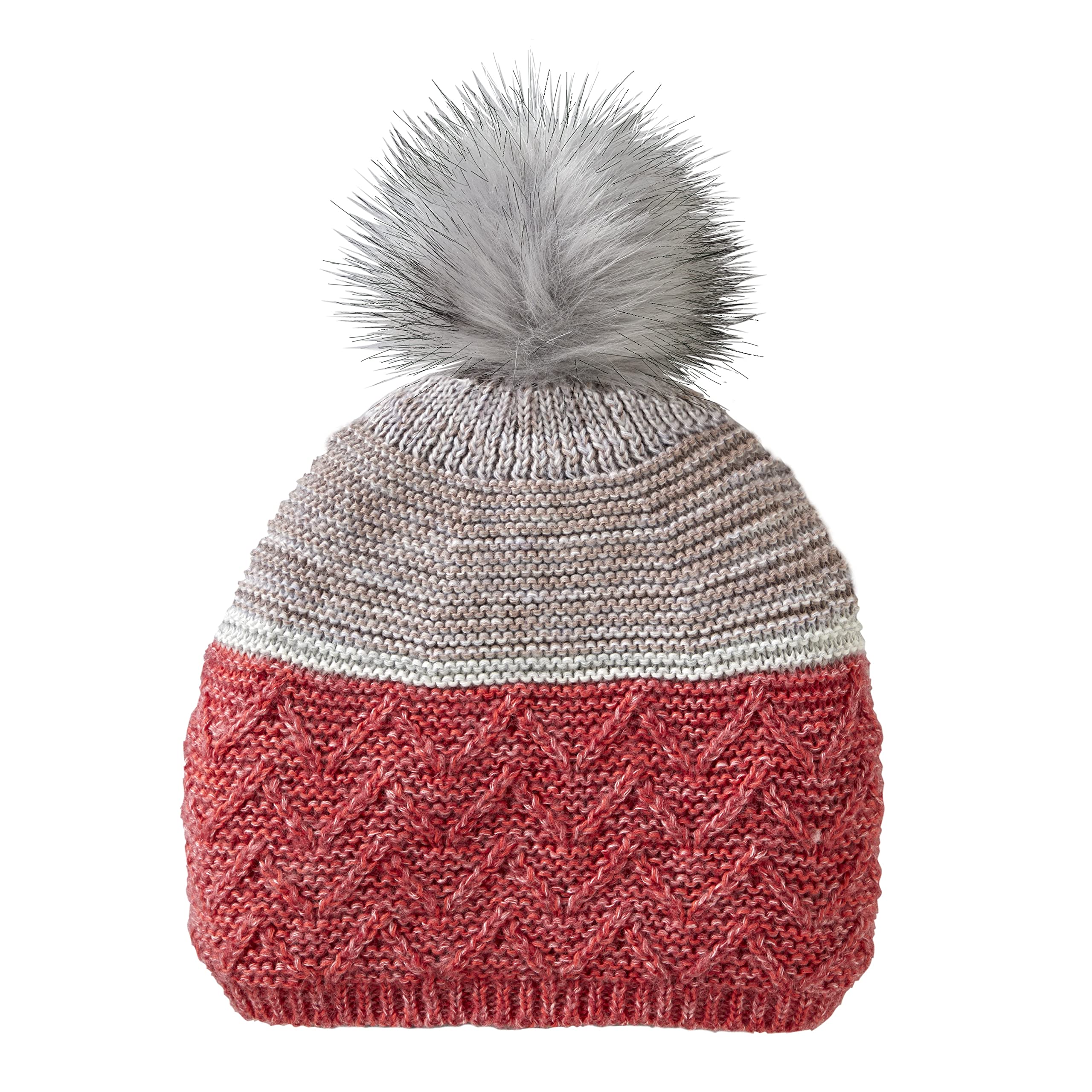 VIA BY SKL STYLE Women's Recycled Knit Colorblock Hat with Pom