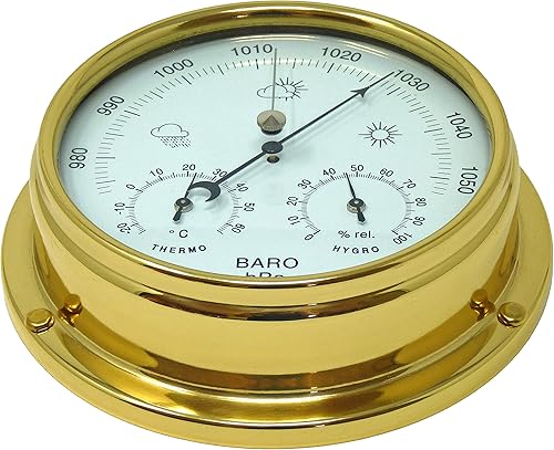 Miniatura 9 de Barómetro de latón hecho a mano con higrómetro, termómetro y reloj náutico incorporados, yate de velero, decoración costera marina, latón lacado