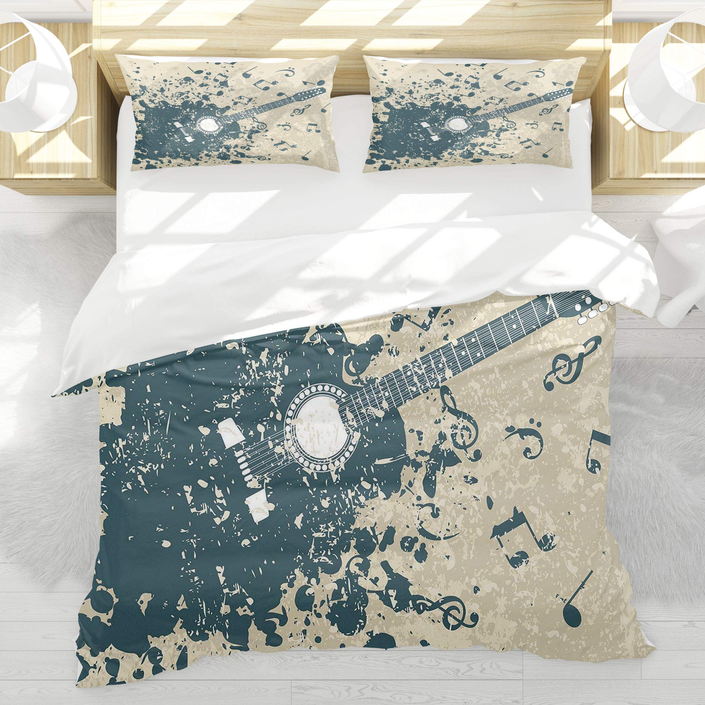Guitare acoustique housse de couette pour remplacer votre linge de lit par un style rétro