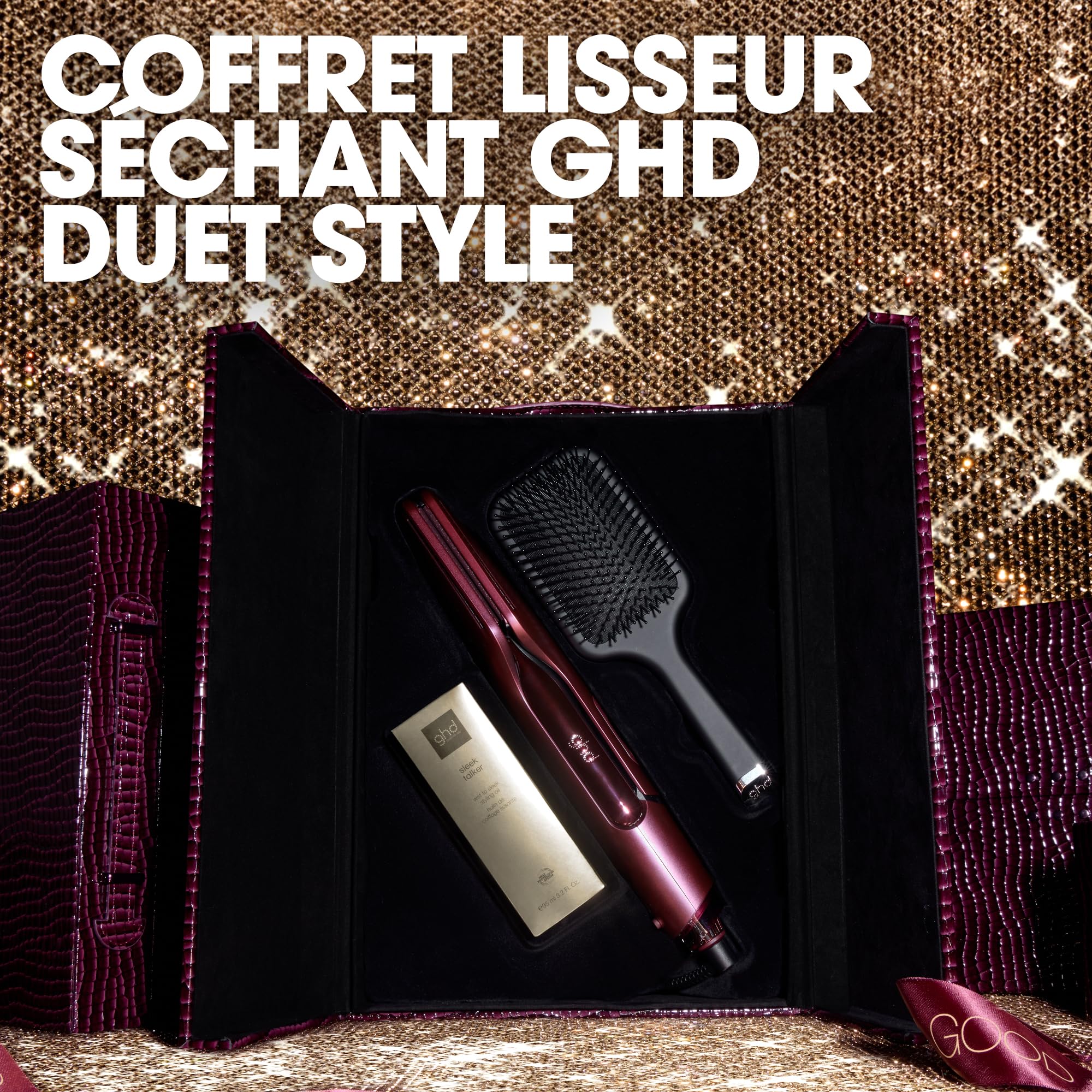 ghd - Coffret Lisseur séchant 2-en-1 ghd Duet Style (Bordeaux) - Huile lissante, Brosse et vanity inclus - Sèche et lisse en simultané sans dommage ni frisottis - S'utilise sur cheveux mouillés/secs
