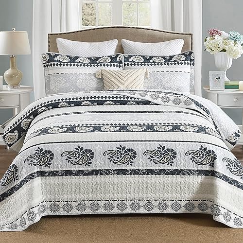 Miniatura 13 de Juego de ropa de cama, edredón de tamaño King, juego de edredón de algodón, juego de cama con patrón de rayas marrón topo, colchas ligeras 05-1