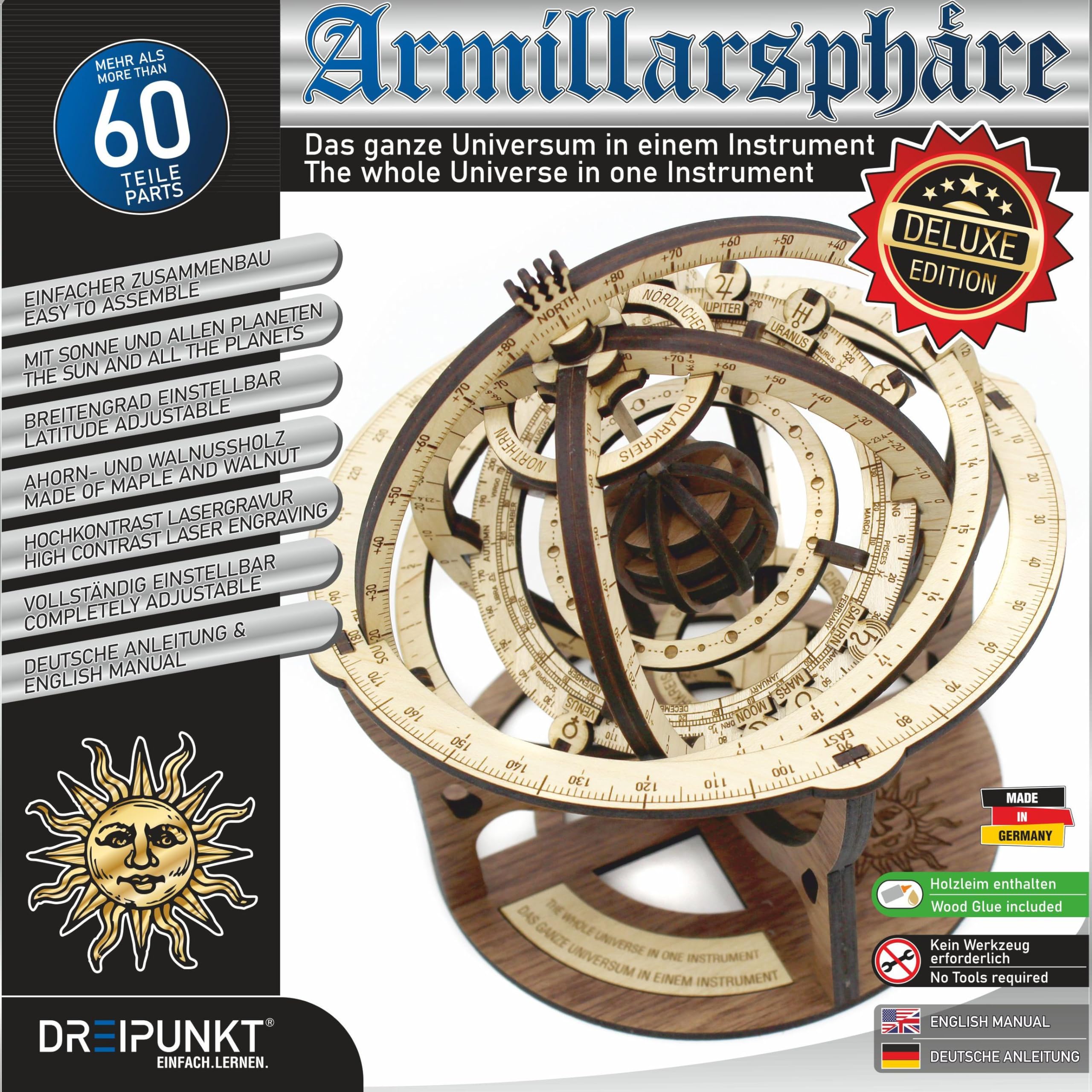 Bausatz Armillarsphäre Deluxe: Detaillierter Holz-Modellbausatz Einer funktionsfähigen Armillarsphäre in der hochwertigen Deluxe Edition.
