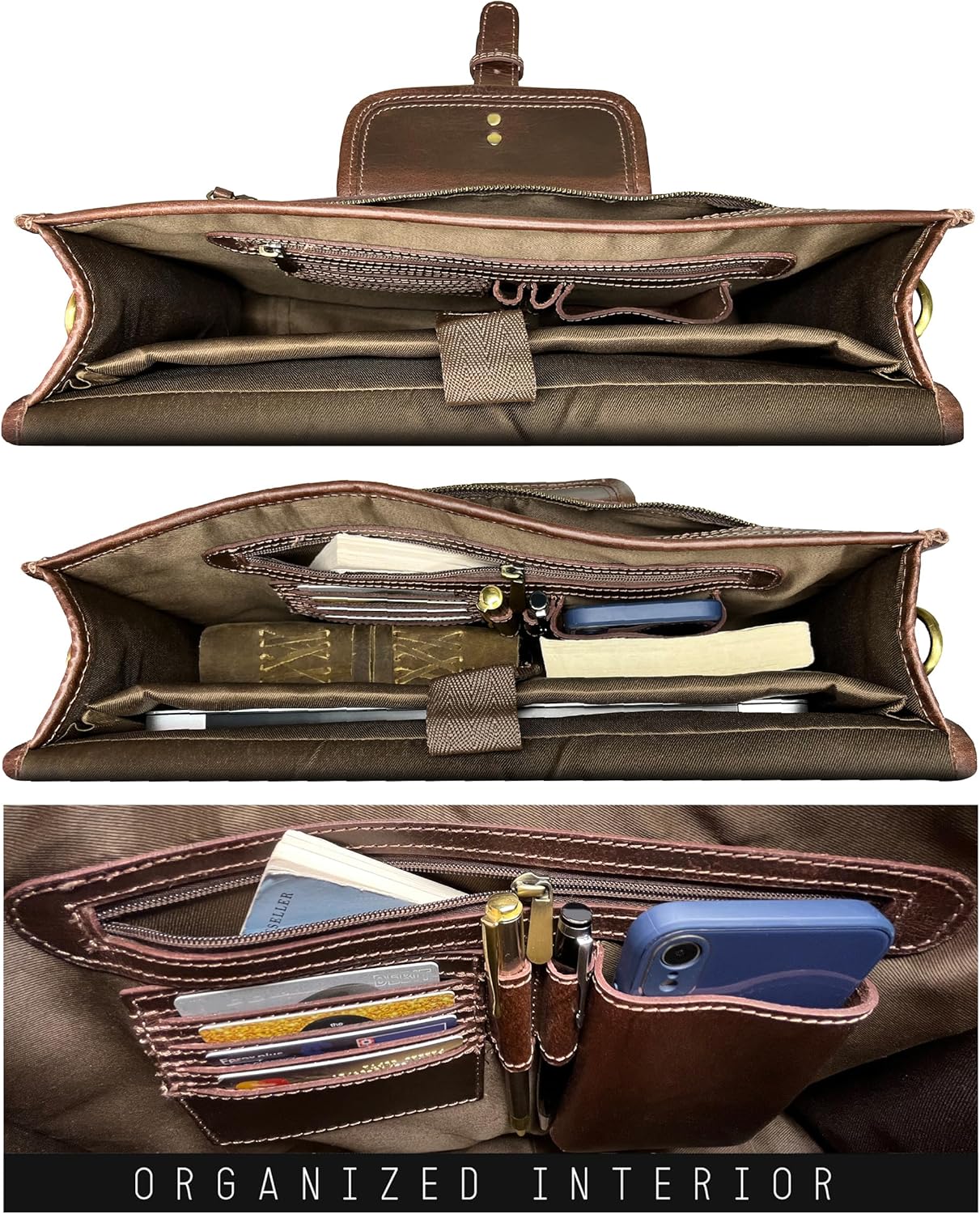 RUSTIC TOWN Leather Messenger Bag for Men - Full Grain Leather Briefcase Laptop Satchel Office Crossbody Travel Bag - Image 4