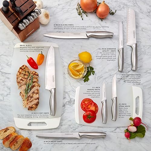 Vista 21 de Farberware Juego de cuchillos de acero Inoxidable con sello bloque de 15 piezas Negro
