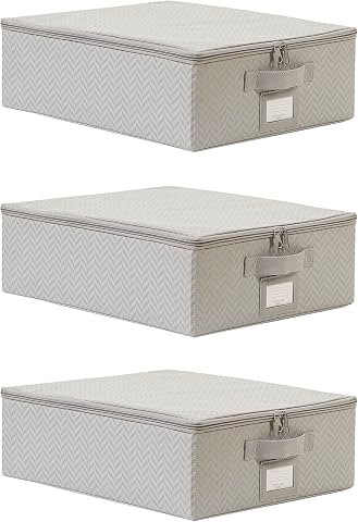 Ocean Home Textile 3'lü Küçük Boy Gri Balıksırtı Destekli Hurç Set 31 x 38 x 12 cm