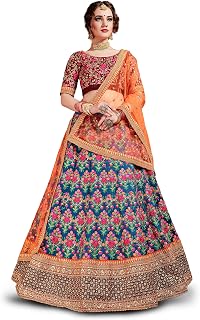 Zeel Clothing Women's Silk Semi stitched Lehenga Choli (7031-Blue-Wedding-Bridal-Heavy-Lehenga_Blue_Free Size) Price In India
