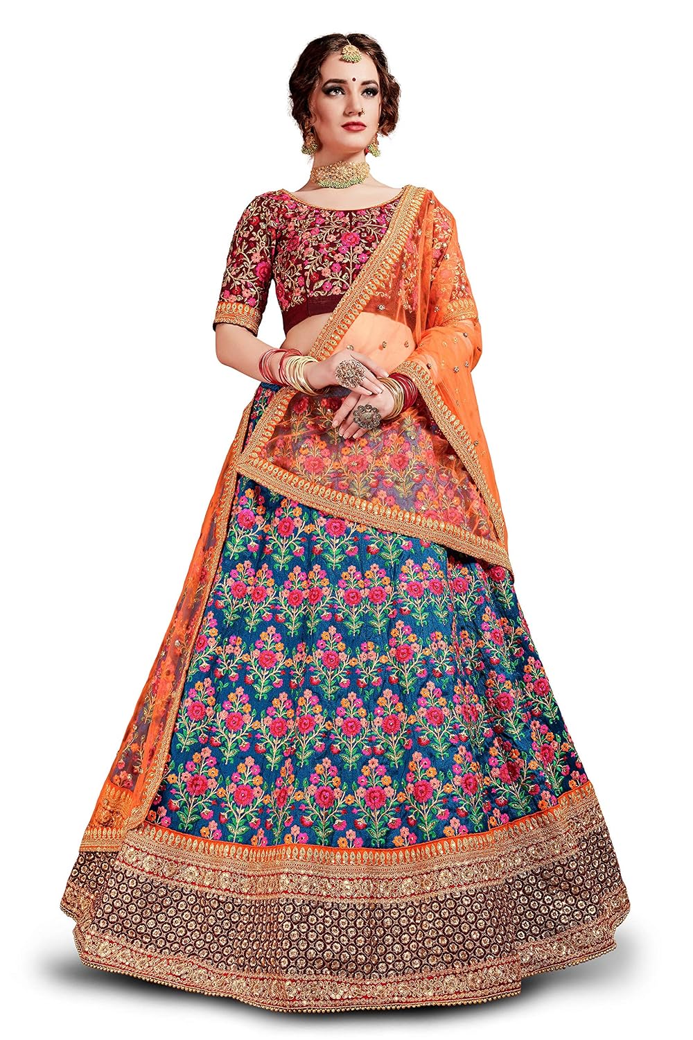 Zeel Clothing Women's Silk Semi stitched Lehenga Choli (7031-Blue-Wedding-Bridal-Heavy-Lehenga_Blue_Free Size) - Review, Price and Buying Guide