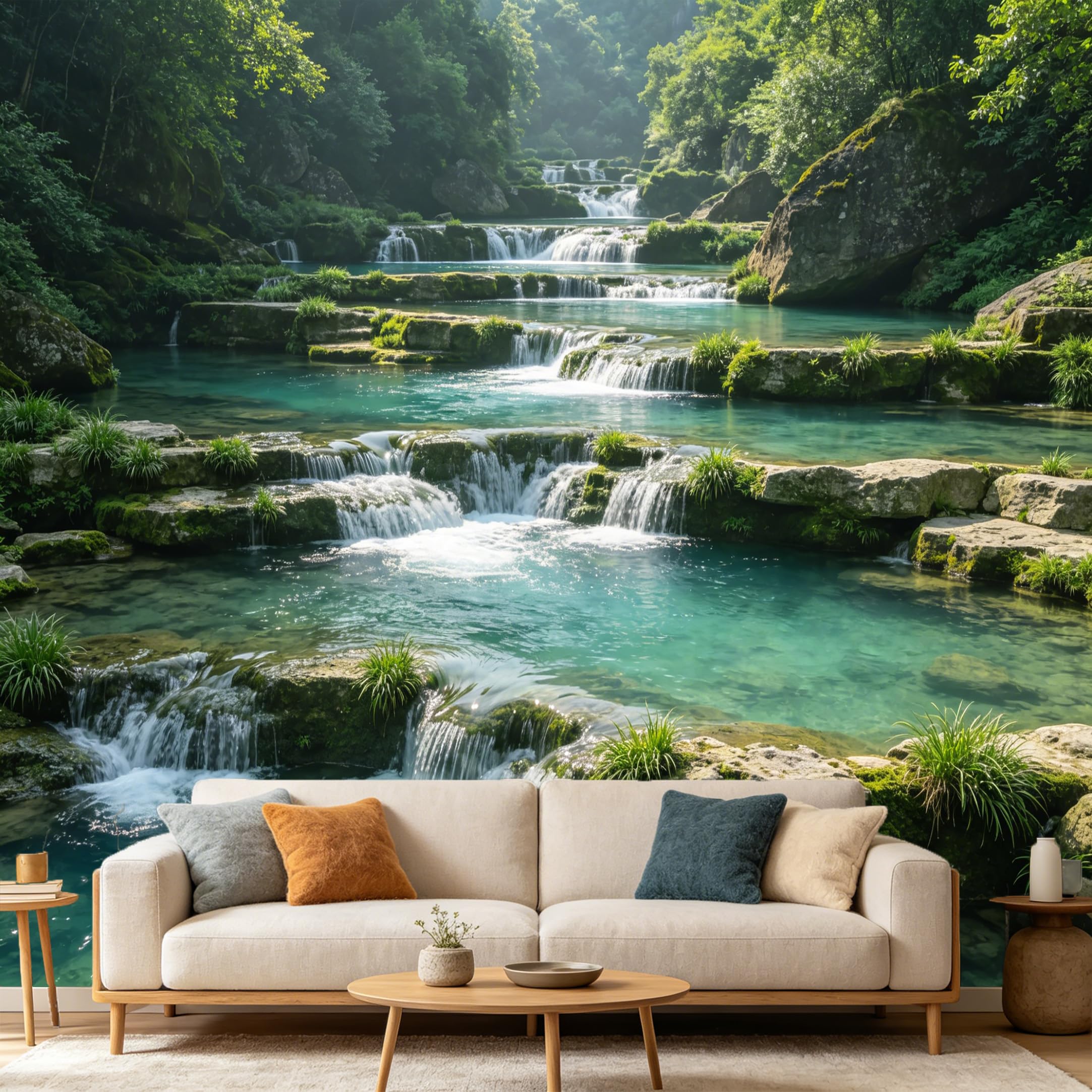 Custom Size Wall Mural Mountain Lake Waterfall Landscape 3D Nature Scenery SelfAdhesive Art Prints wall Fabric（No PVC） Removable Wallpaper Home Bedroom Decor