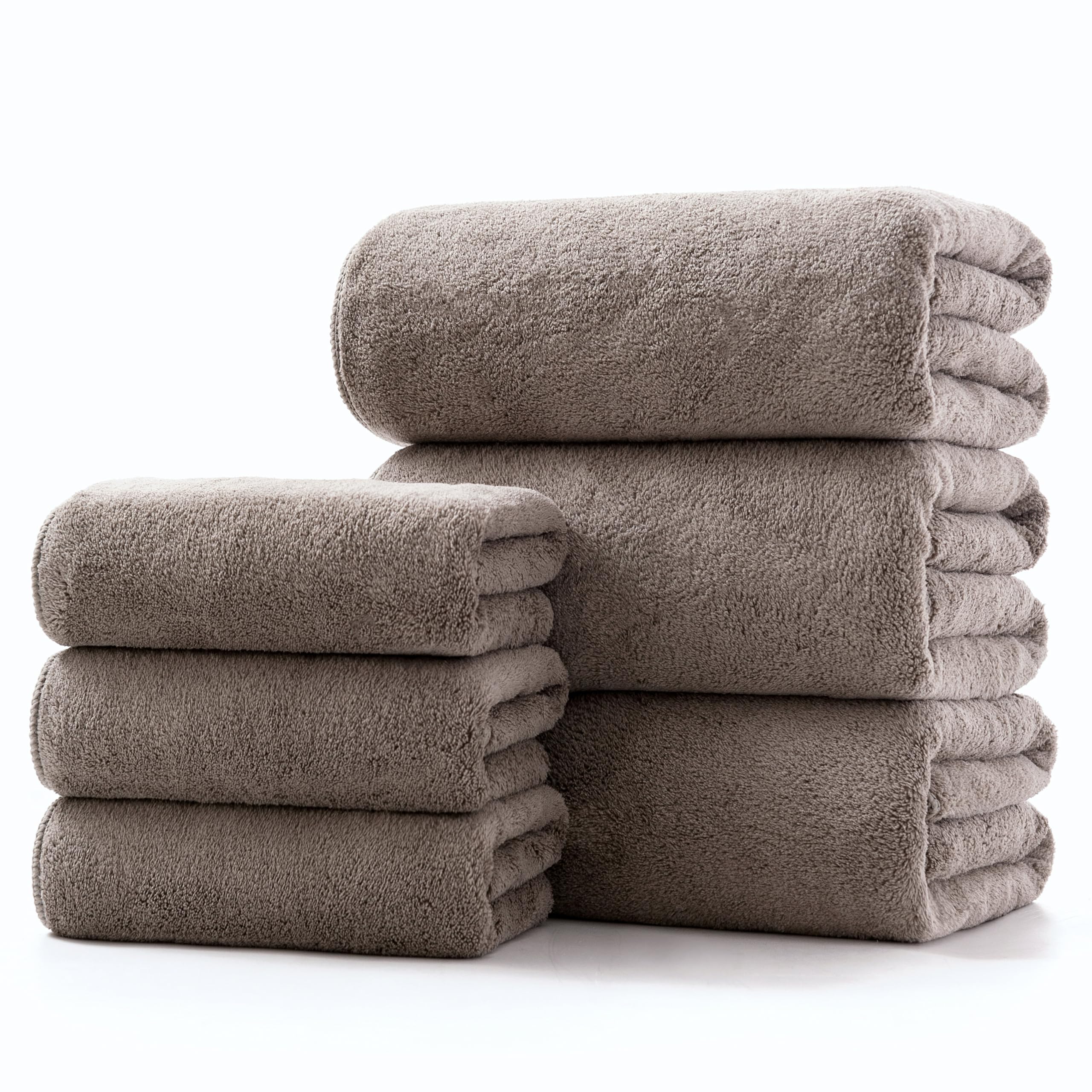 Lumimi Towel Set of 6 Very Soft Microfiber 3 Bath and 3 Hand Towels Quick Dry Light Weight for Bathroom Gym Salon, 6 Pack Grey Brown