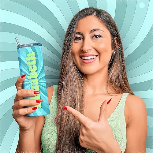 Miniatura 9 de Vaso delgado retro personalizado de 20 onzas con popote y tapa, 10 diseños retro, vaso sin BPA personalizado con nombre, regalos de cumpleaños para