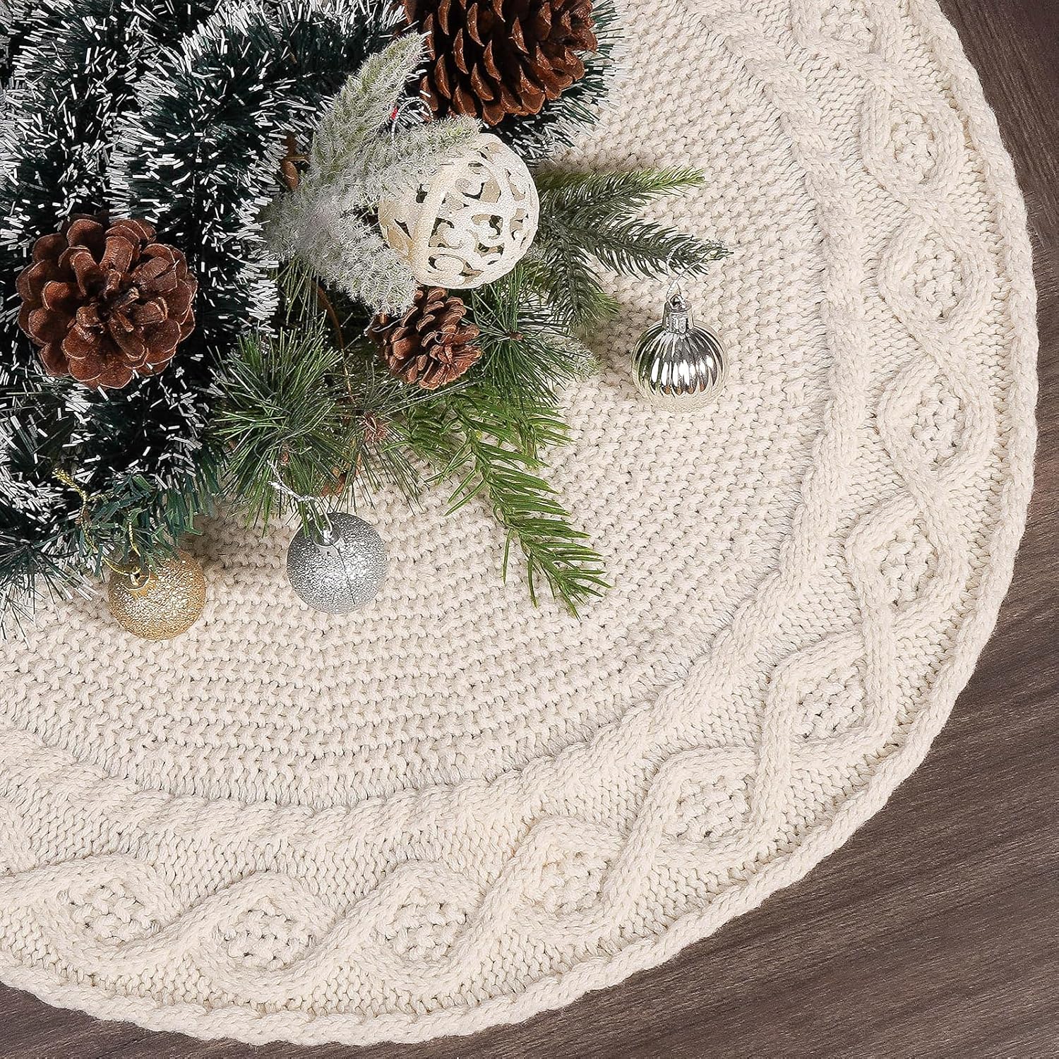 24inch Knitted Christmas Tree Skirt Knit Thick Rustic Christmas Tree